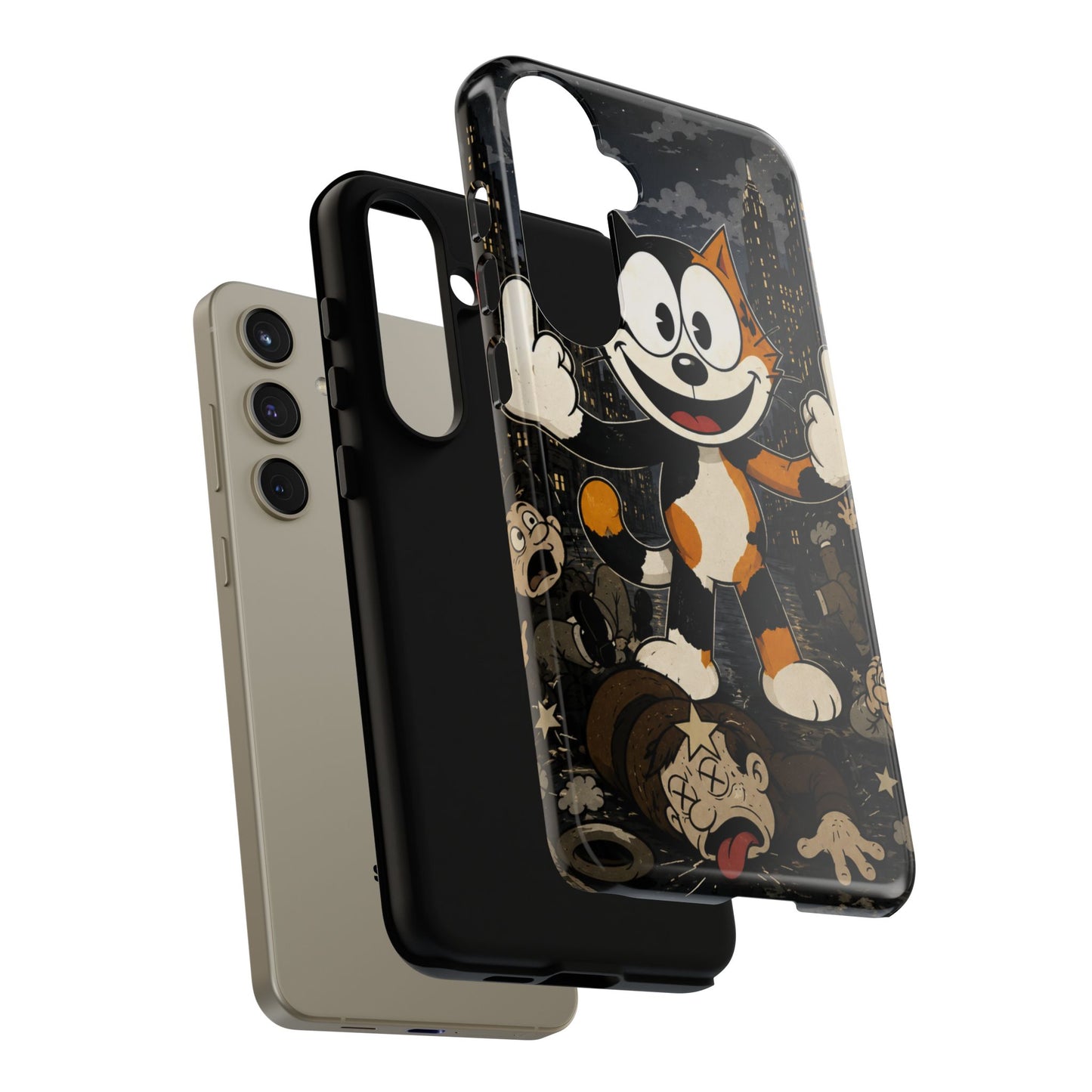 Vintage Cartoon Cat Phone Case — Edgy Felix-Style Illustration