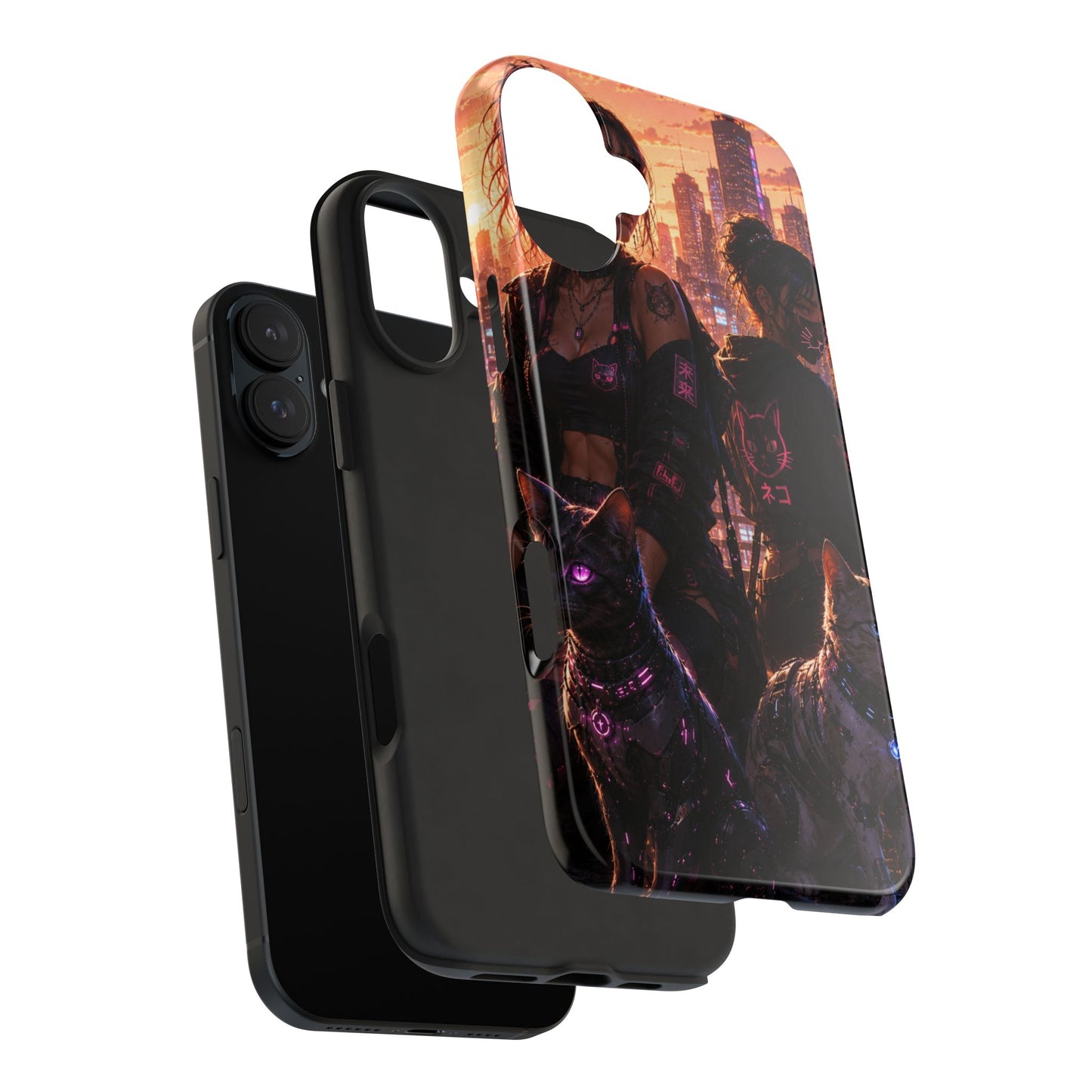 Cyberpunk Pack: Tough Phone Case with Neon Panther & City Sunset