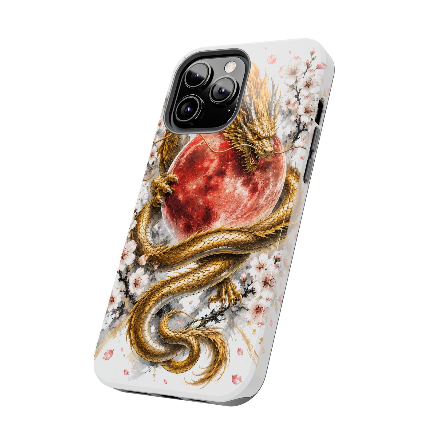 Golden Dragon Phone Case — Red Moon & Cherry Blossom Tough Phone Case