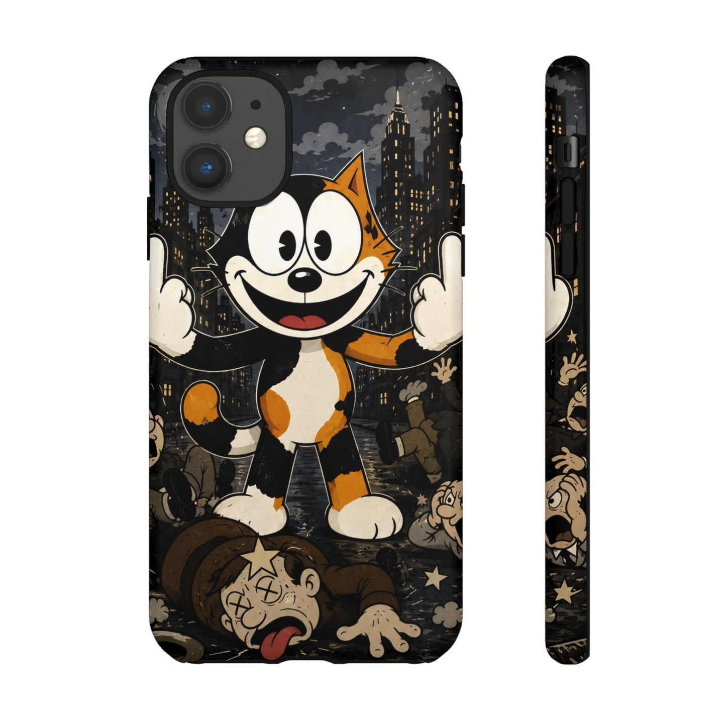 Vintage Cartoon Cat Phone Case — Edgy Felix-Style Illustration