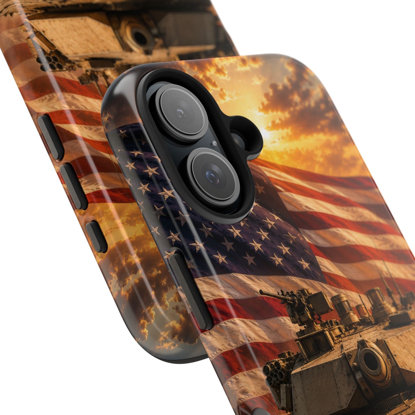 Patriotic Armor Phone Case — Military Tank with American Flag