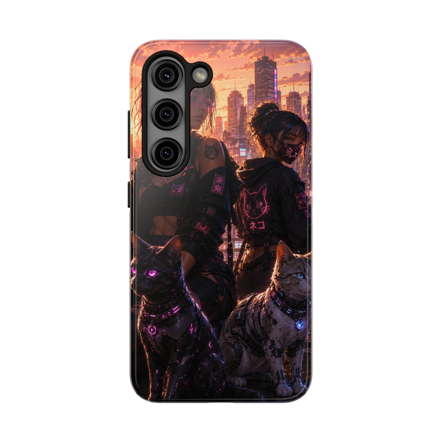 Cyberpunk Pack: Tough Phone Case with Neon Panther & City Sunset