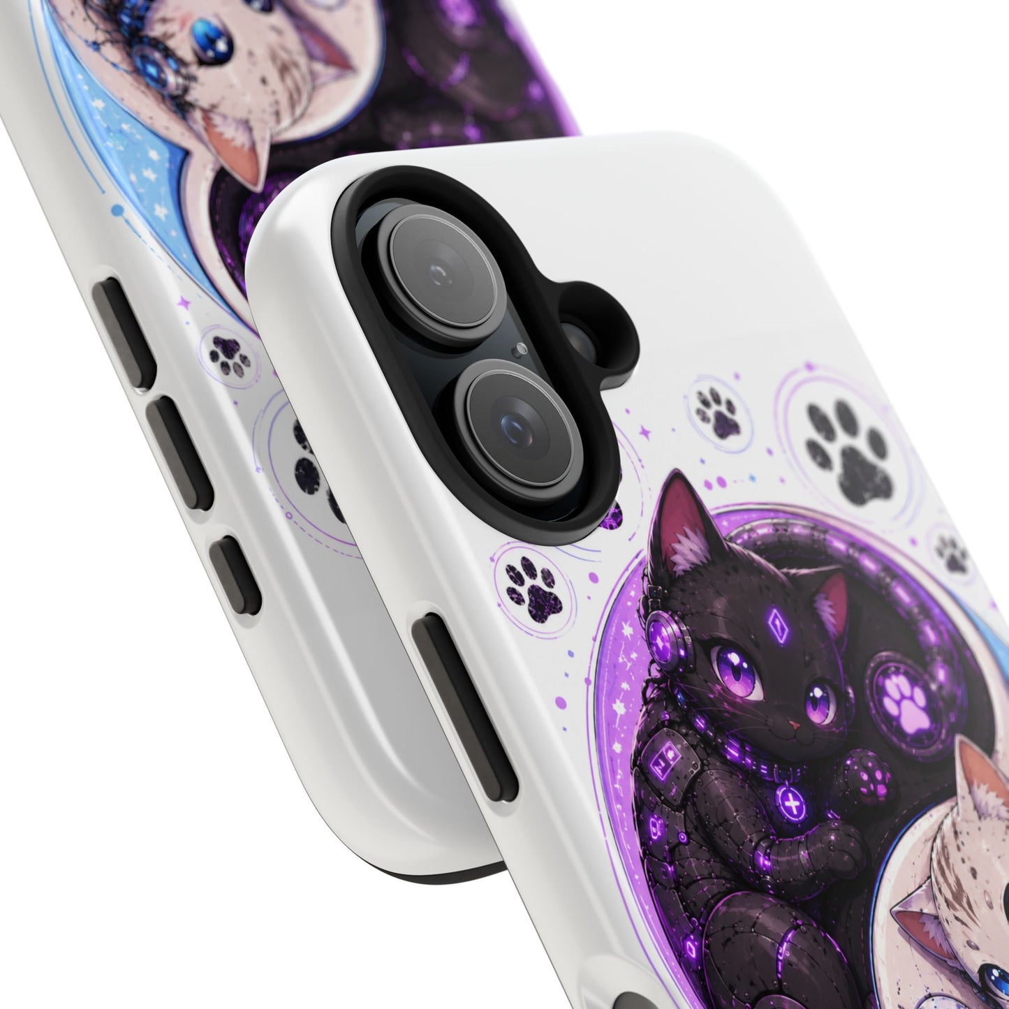 Cat Yin Yang Tough Phone Case — Black & White Kittens, Paw Print Protective Cover