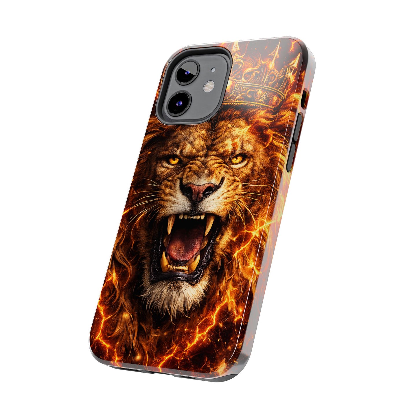 Fiery Lion King Tough Phone Case — Protective iPhone Case with Roaring Crown Design