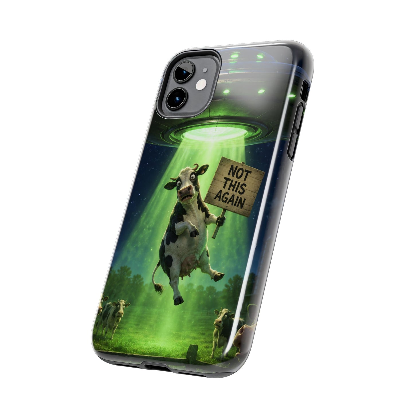 Phone Case — Funny Alien Abduction Cow Design ("Not This Again")
