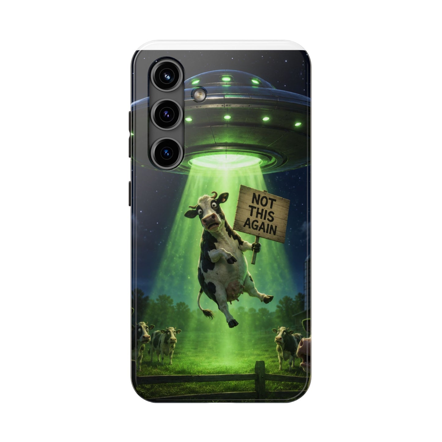 Phone Case — Funny Alien Abduction Cow Design ("Not This Again")