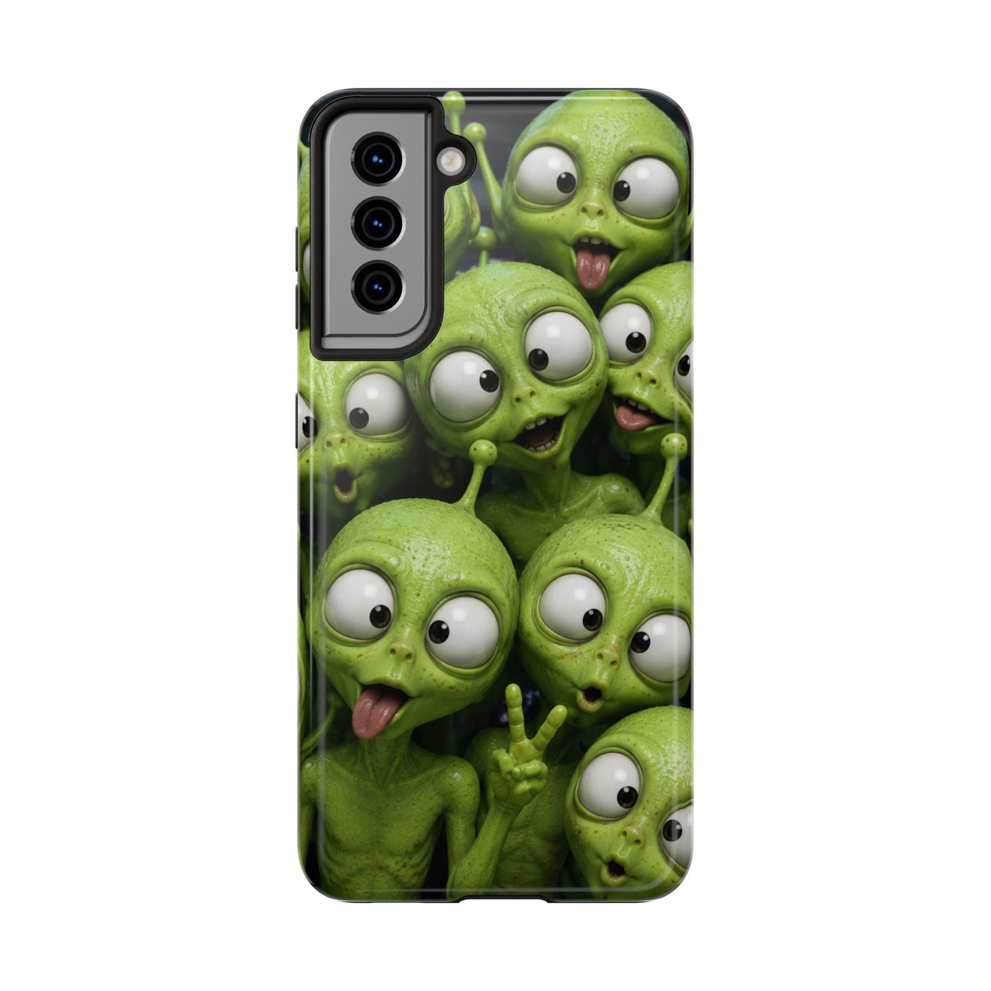 Alien Selfie Tough Phone Case — Cute Green Cartoon Aliens Protective Cover