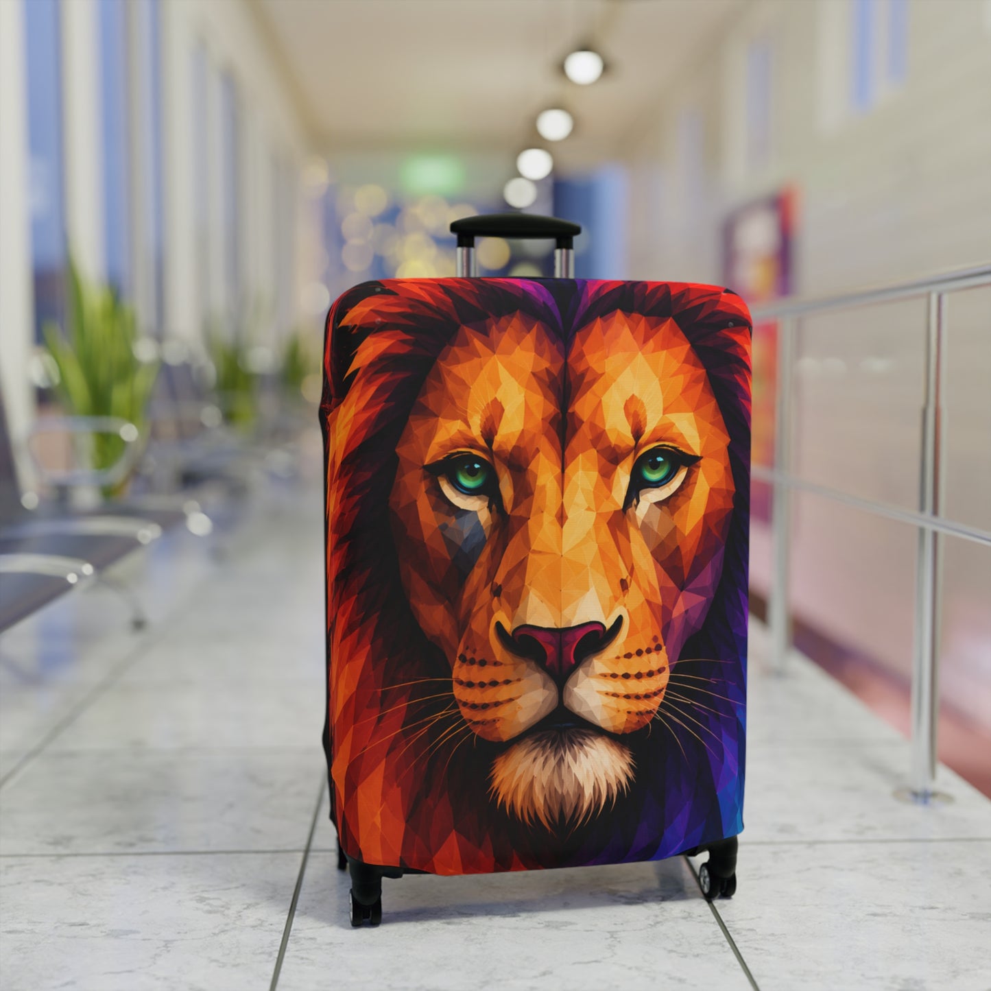 Lion Face Luggage Cover — Vibrant Rainbow Mane Travel Protector