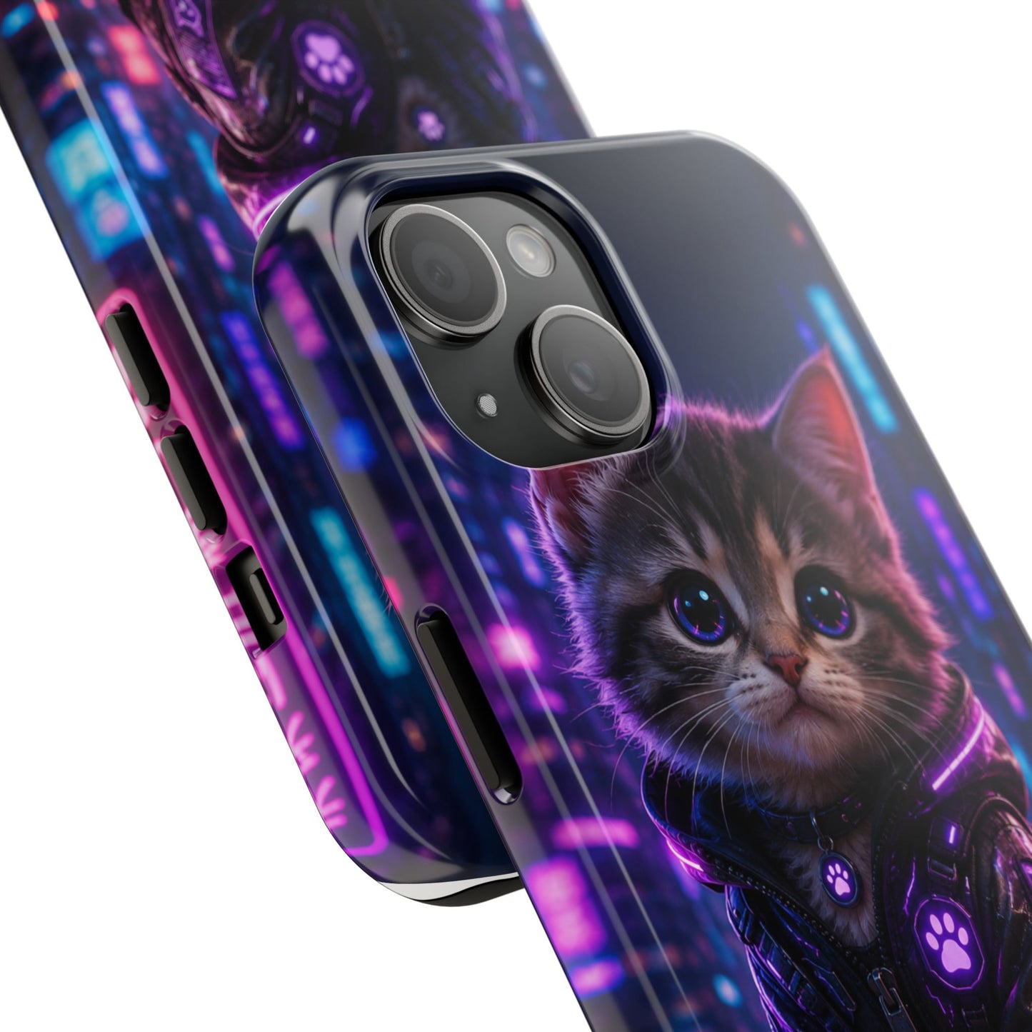 Cyberpunk Kitten Tough Phone Case — Neon Cat Protective Phone Cover