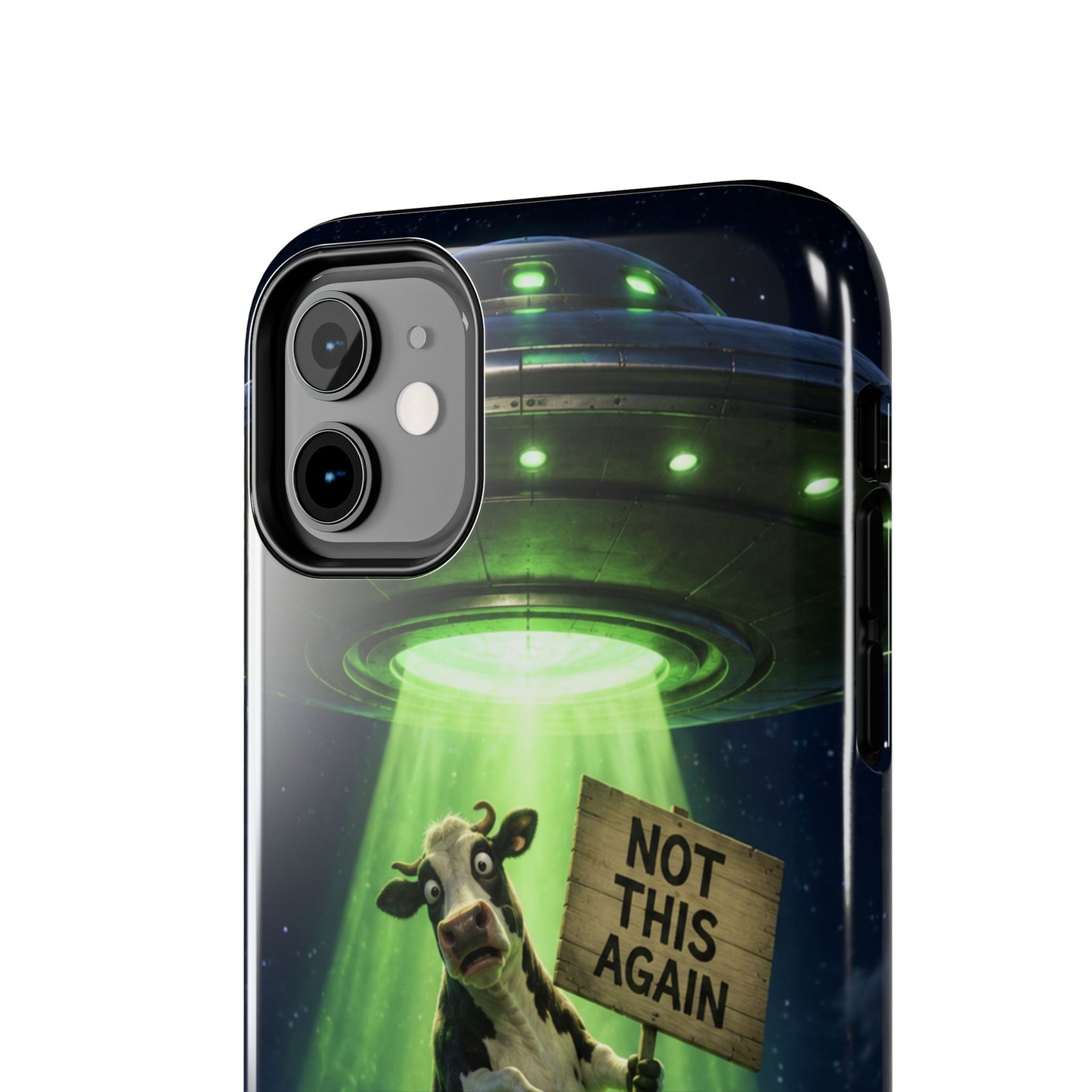 Phone Case — Funny Alien Abduction Cow Design ("Not This Again")