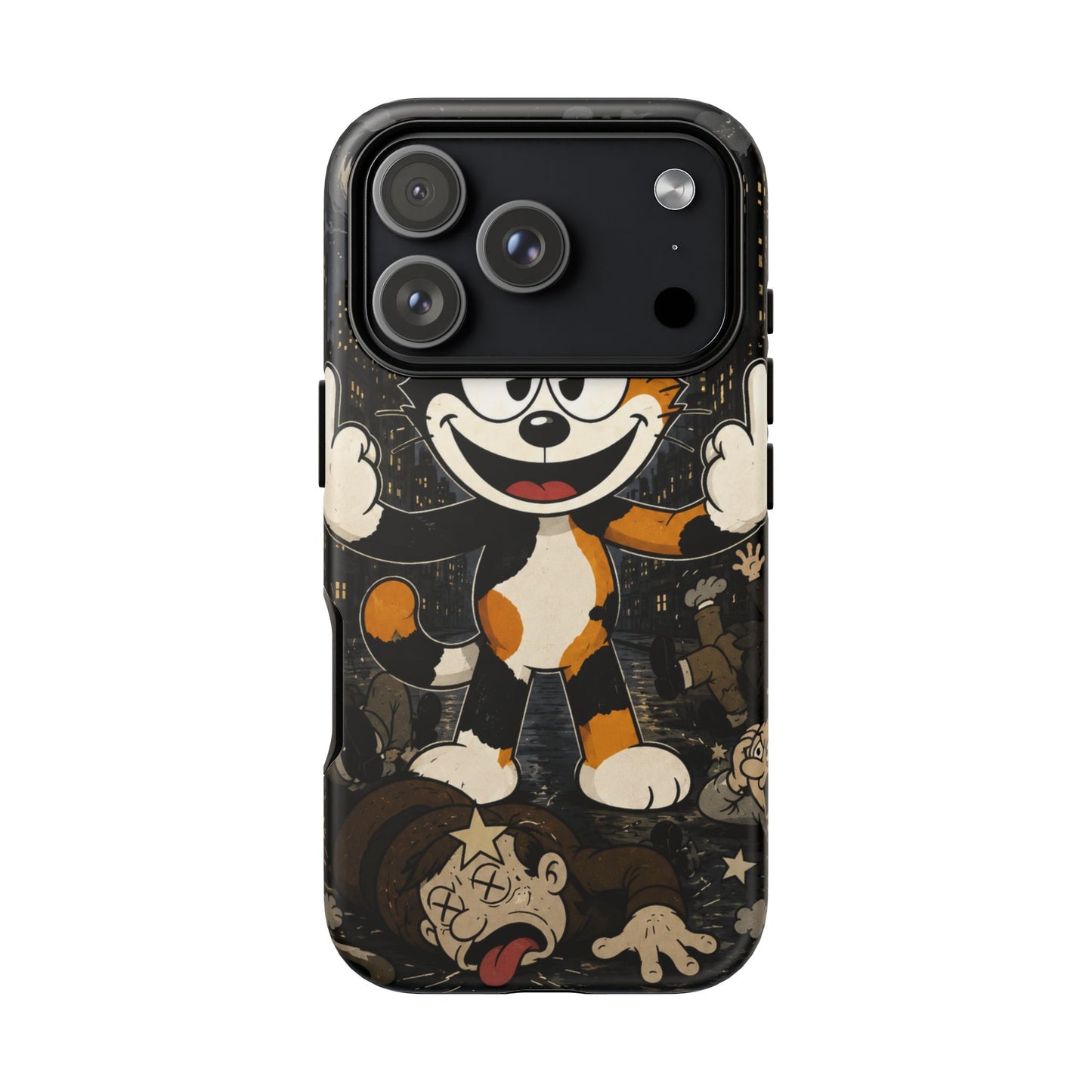 Vintage Cartoon Cat Phone Case — Edgy Felix-Style Illustration