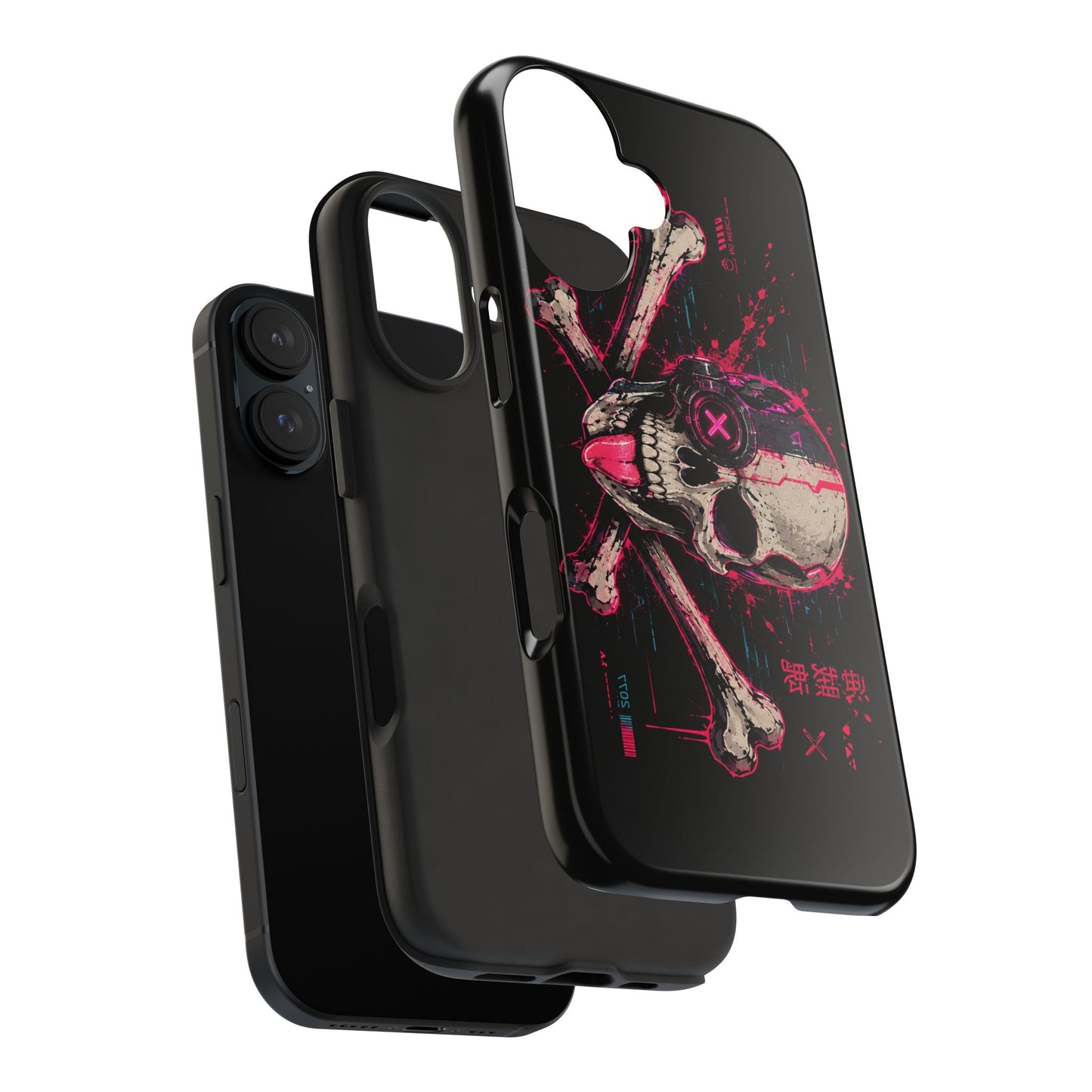 Skull & Crossbones Tough Phone Case — Neon Cyberpunk Skull Design