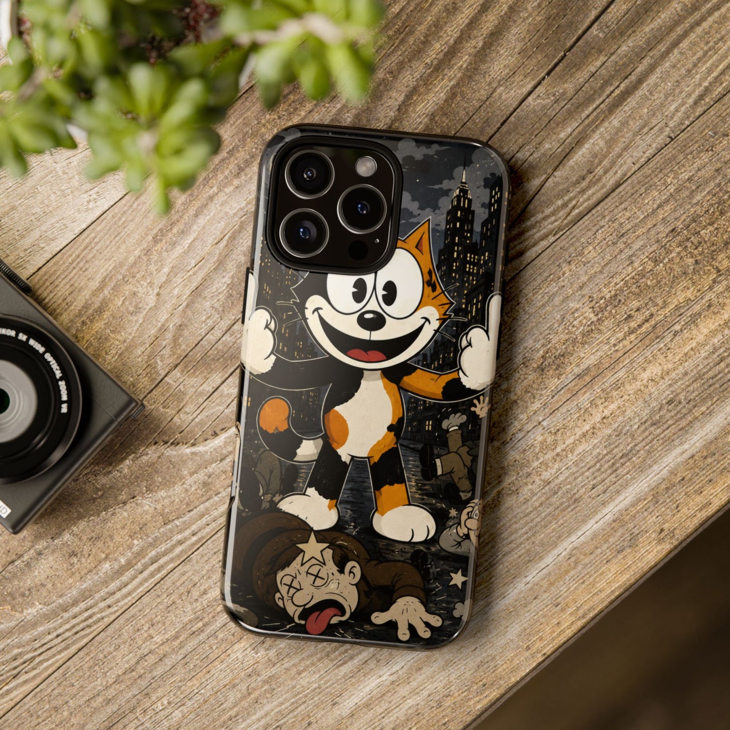 Vintage Cartoon Cat Phone Case — Edgy Felix-Style Illustration