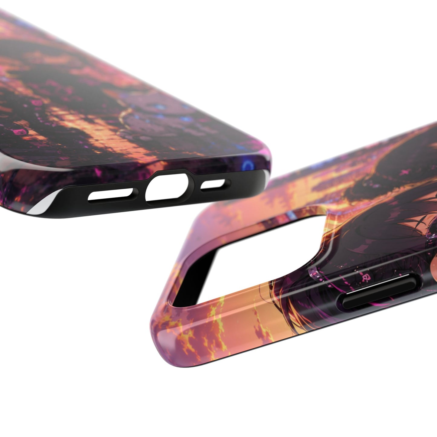 Anime City Night Tough Phone Case — Kawaii Cyberpunk Characters & Cat