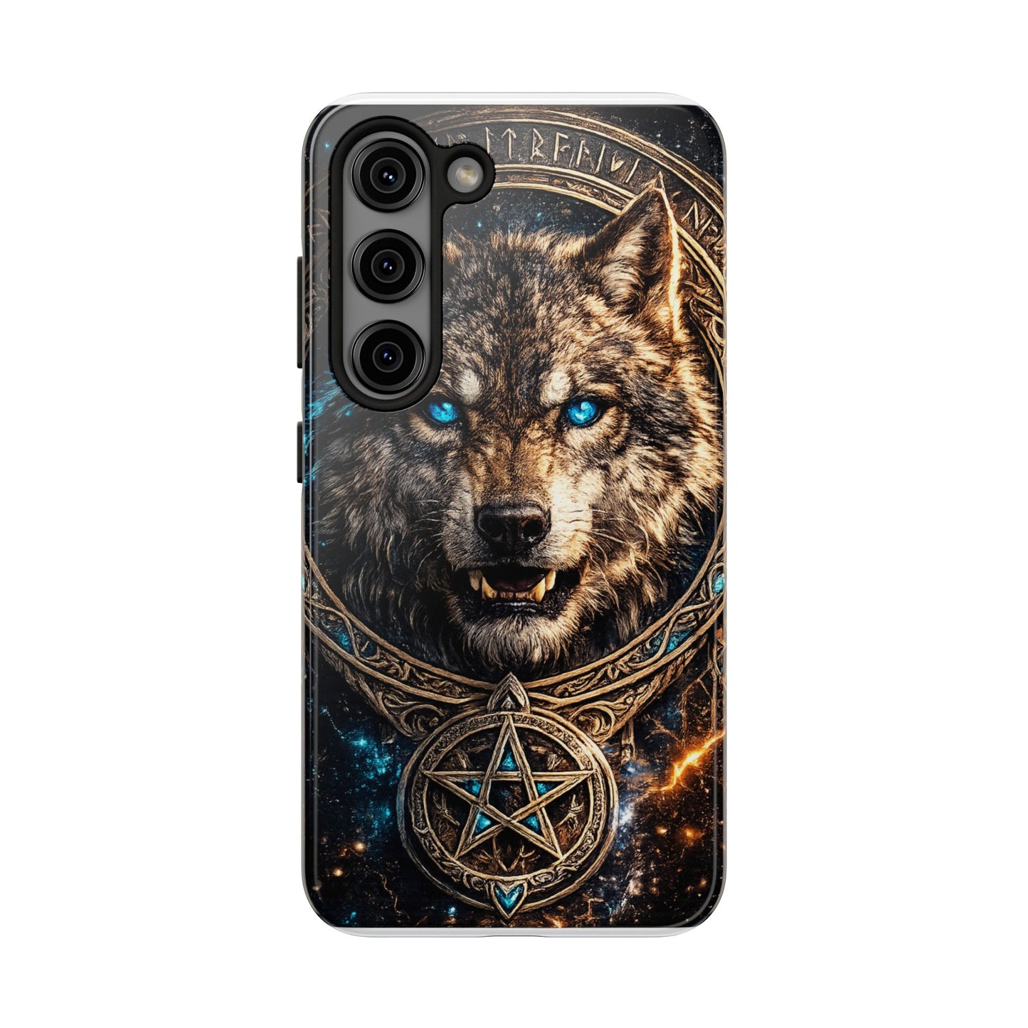 Wolf Pentagram Phone Case - Rugged Mystic Phone Cover with Glowing Blue Eyes