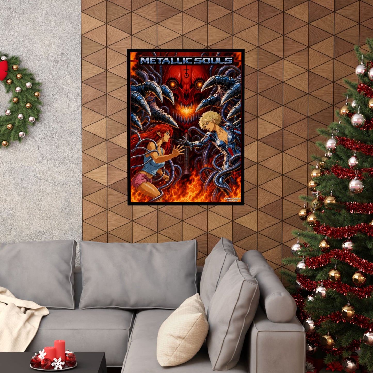 Metallic Souls Anime Poster — Matte Vertical Sci‑Fi Horror Art Print