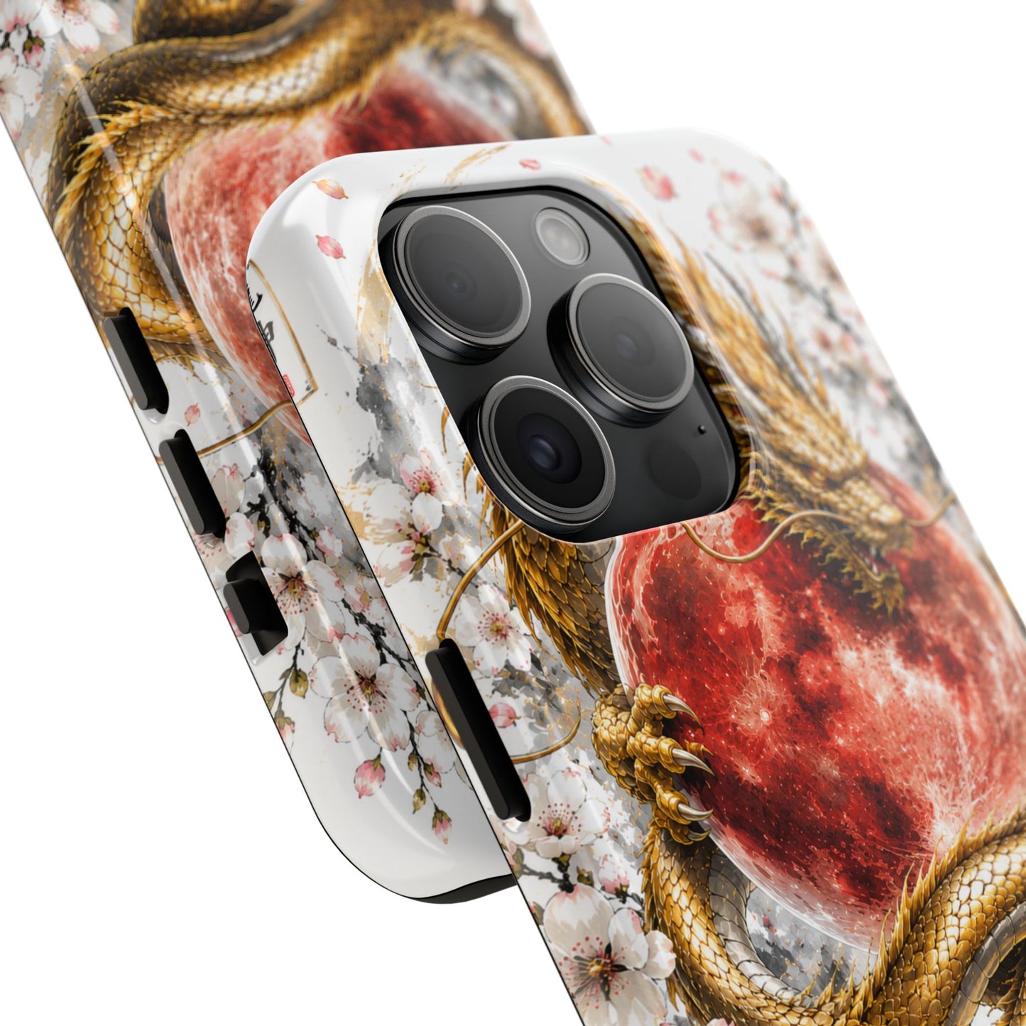 Golden Dragon Phone Case — Red Moon & Cherry Blossom Tough Phone Case