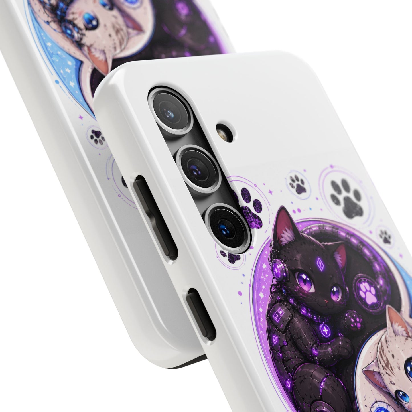 Cat Yin Yang Tough Phone Case — Black & White Kittens, Paw Print Protective Cover