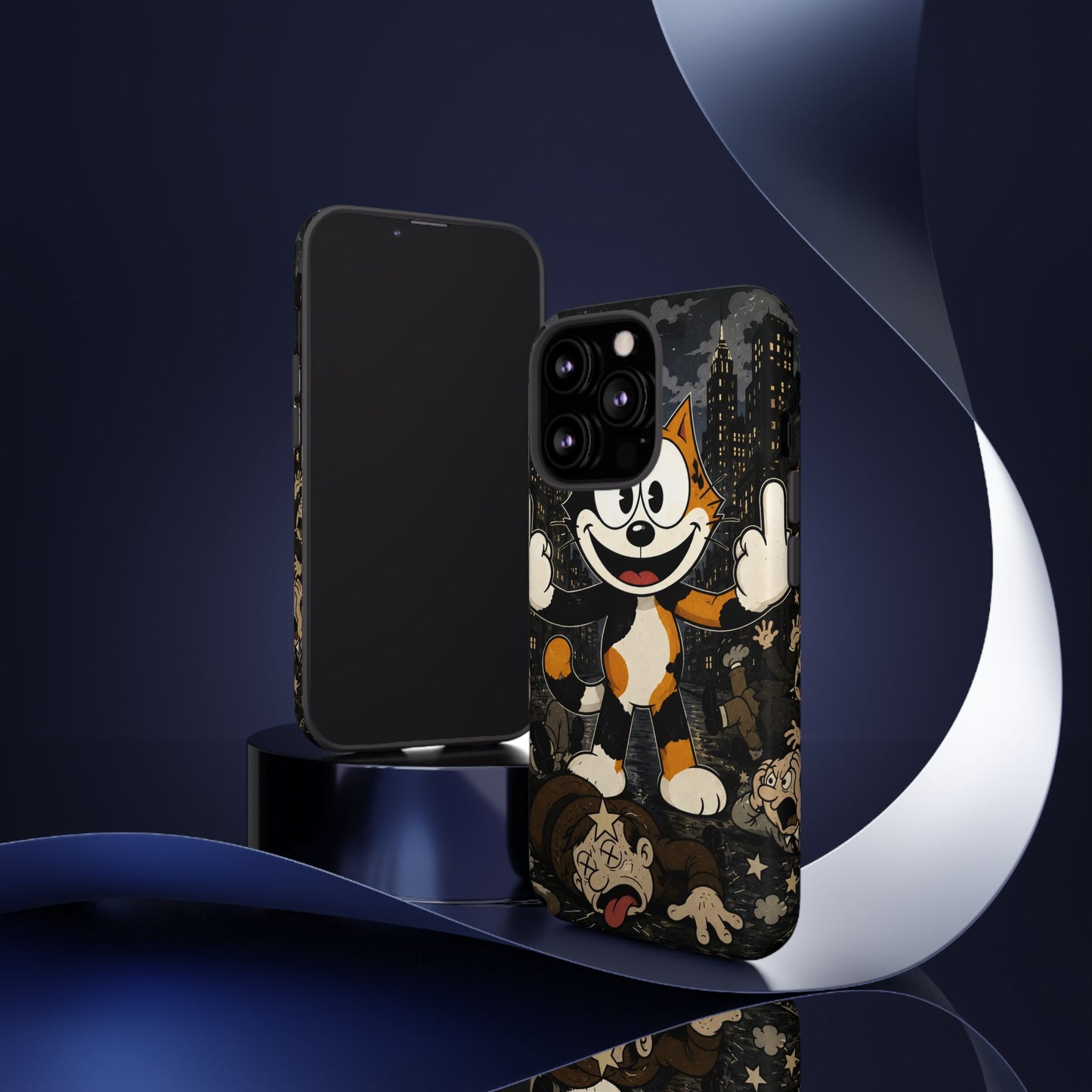Vintage Cartoon Cat Phone Case — Edgy Felix-Style Illustration