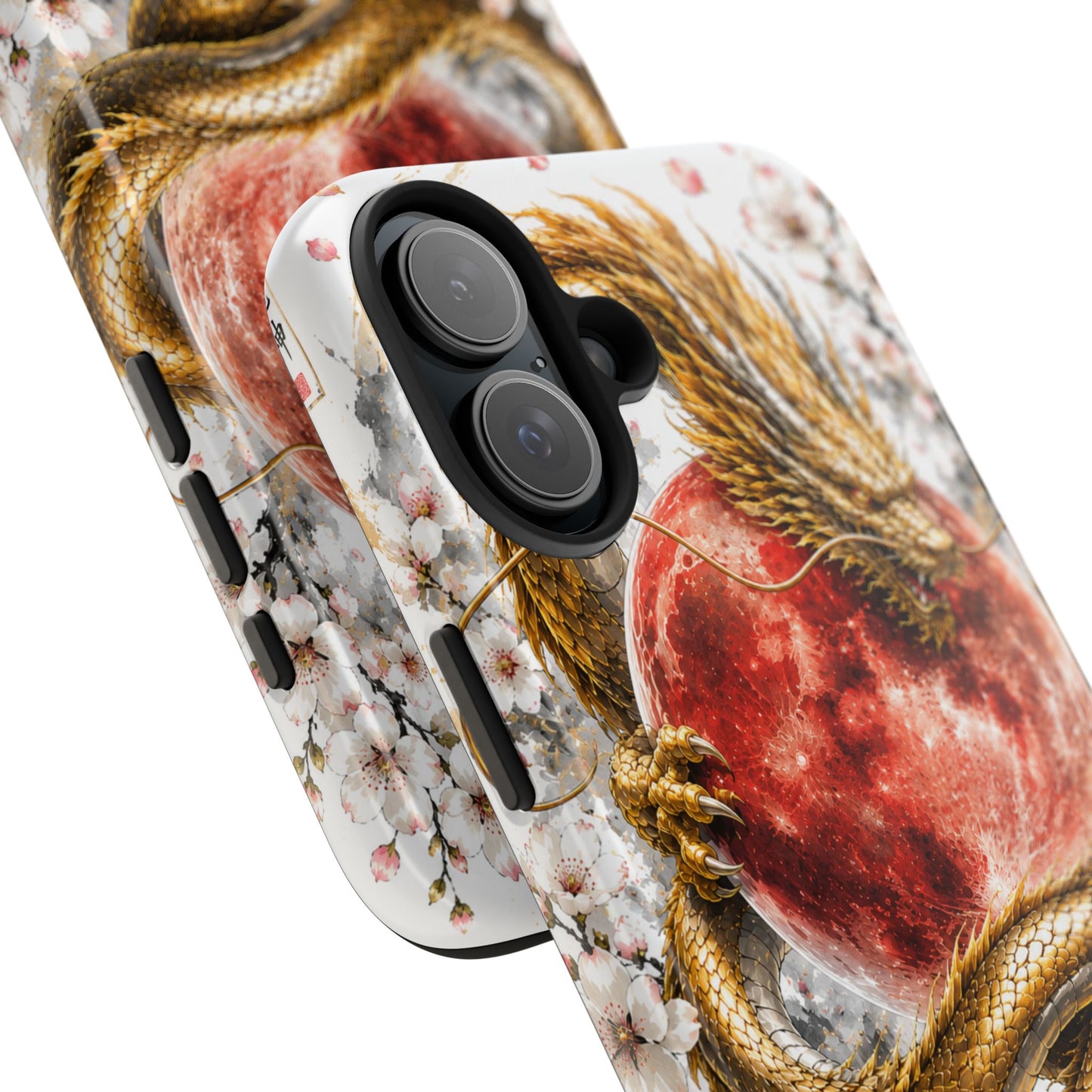 Golden Dragon Phone Case — Red Moon & Cherry Blossom Tough Phone Case