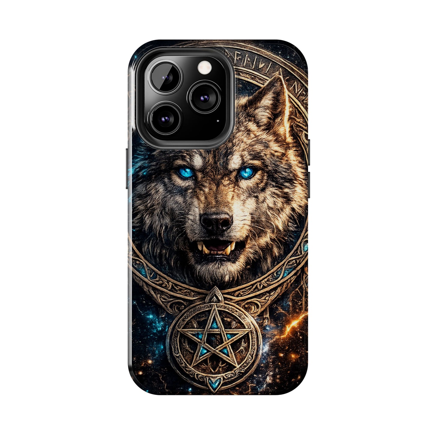 Wolf Pentagram Phone Case - Rugged Mystic Phone Cover with Glowing Blue Eyes