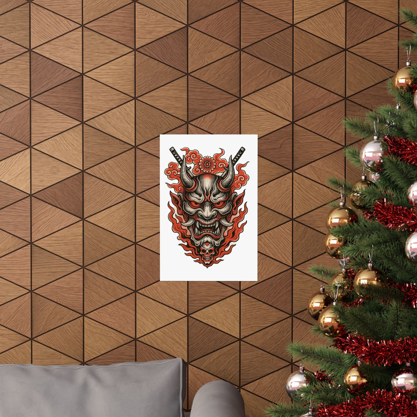 Hannya Demon Poster — Japanese Oni Mask Matte Vertical Art Print
