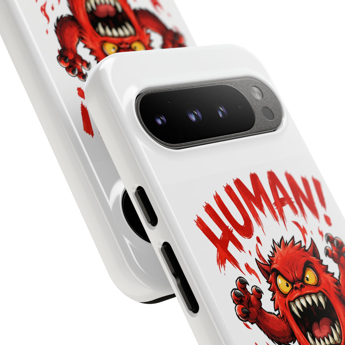 Angry Monster "HUMAN!" Phone Case — Cute Fiery Creature iPhone Cover