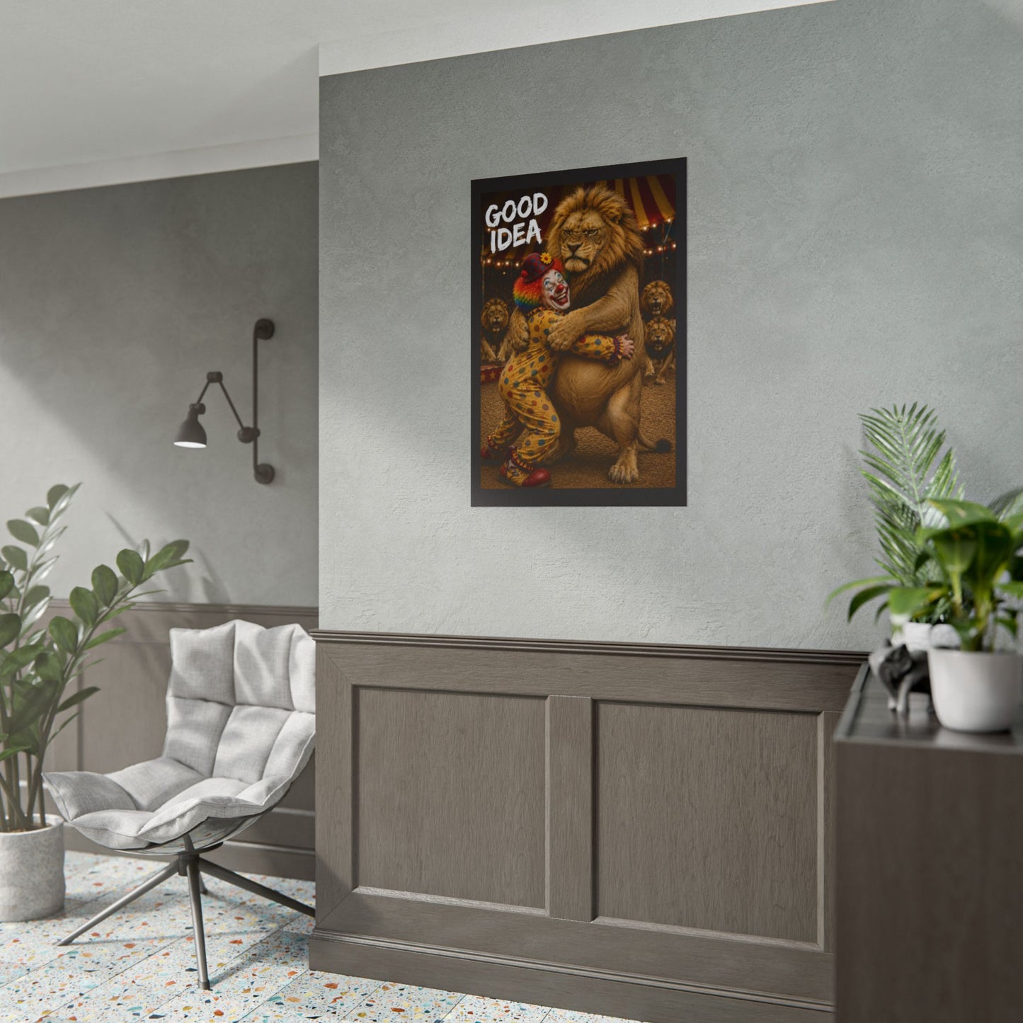 Rolled Poster — 'Good Idea' Clown & Lion Circus Art Print