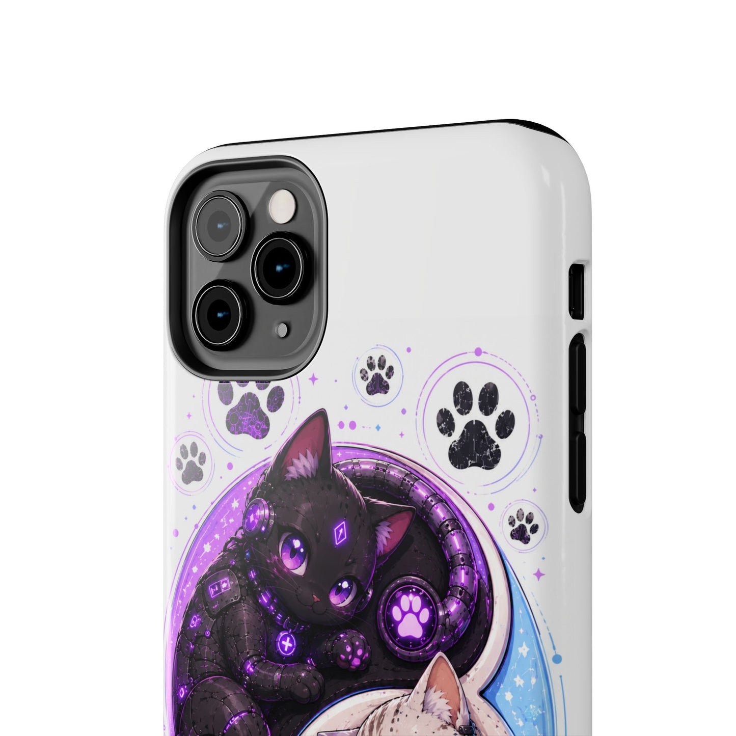 Cat Yin Yang Tough Phone Case — Black & White Kittens, Paw Print Protective Cover