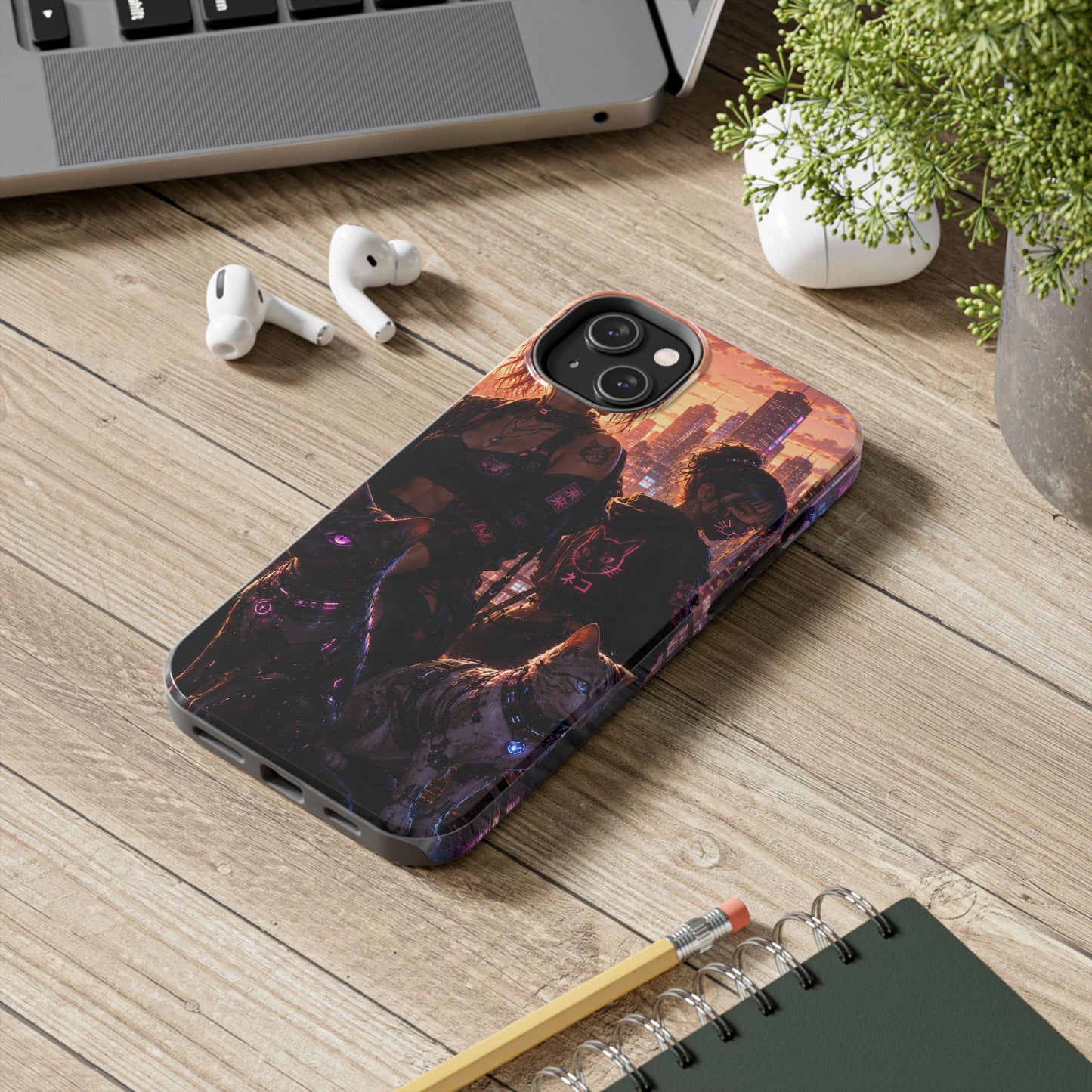 Cyberpunk Pack: Tough Phone Case with Neon Panther & City Sunset