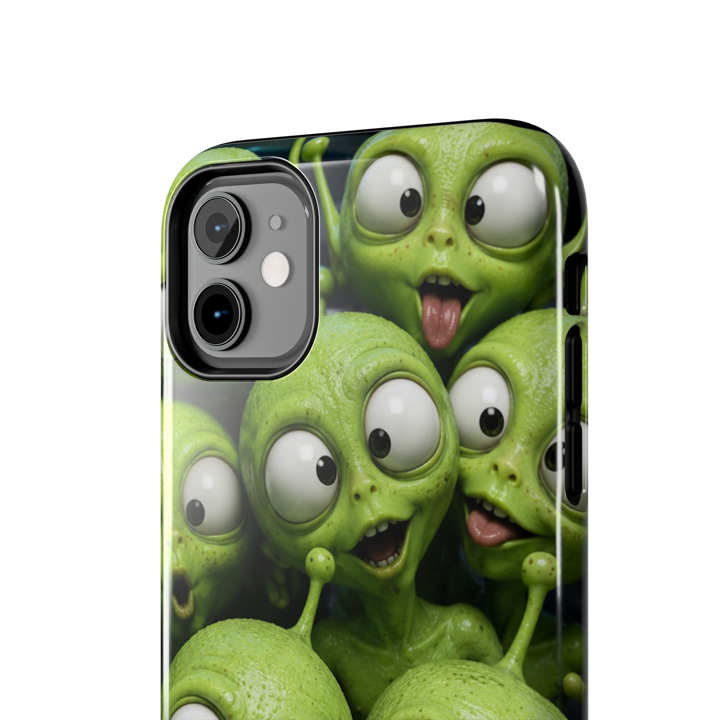 Alien Selfie Tough Phone Case — Cute Green Cartoon Aliens Protective Cover