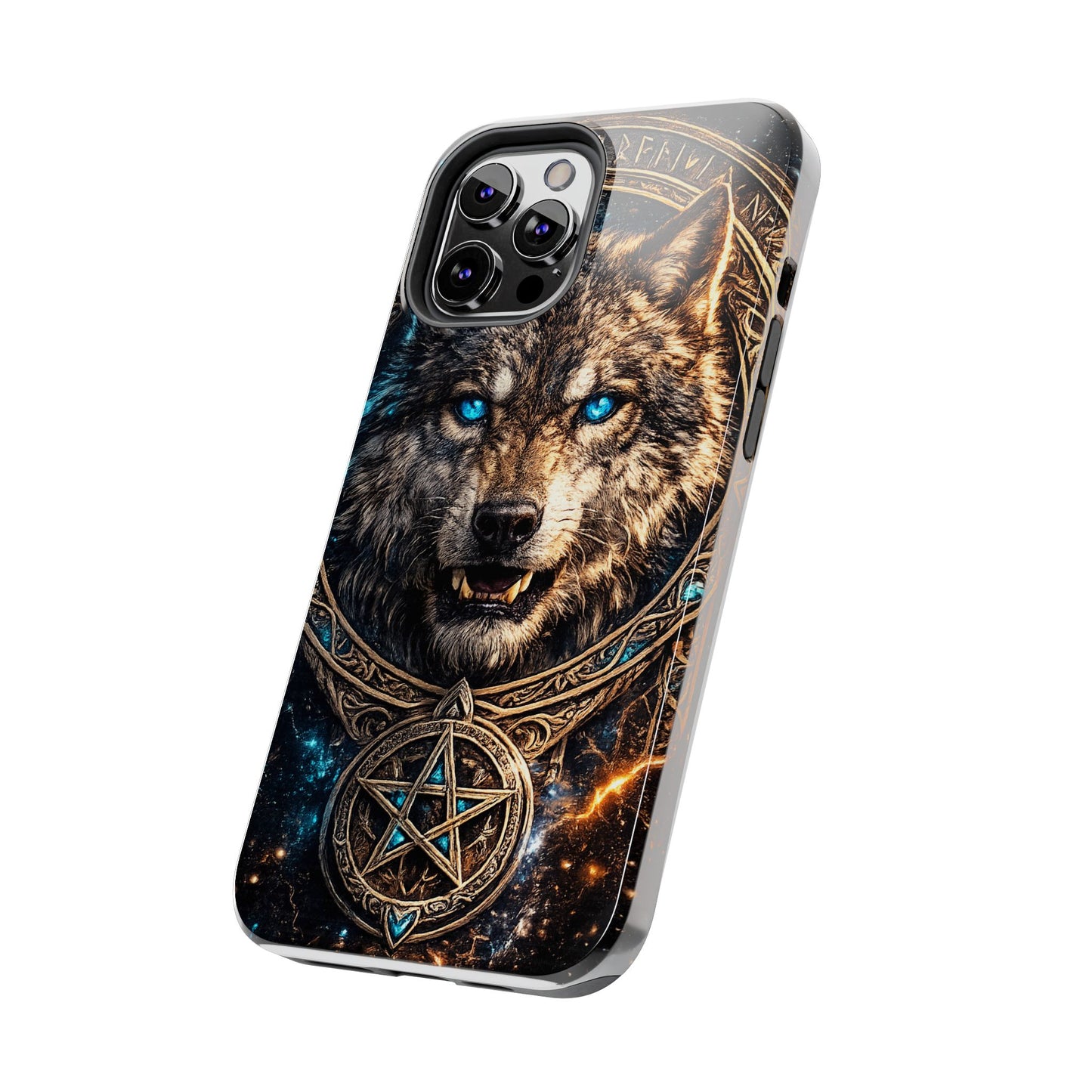 Wolf Pentagram Phone Case - Rugged Mystic Phone Cover with Glowing Blue Eyes