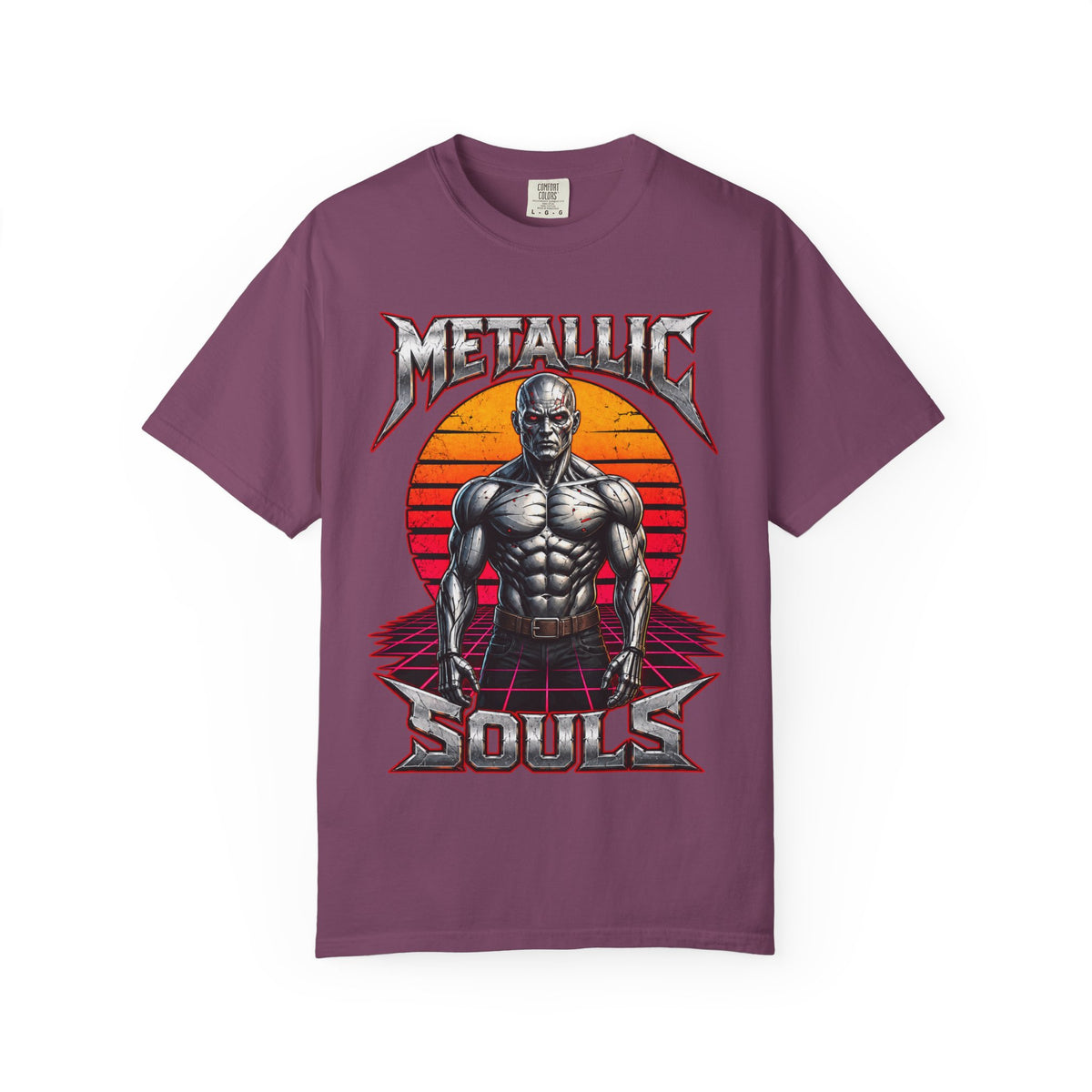 Metallic Souls T-Shirt — Retro Sunset Muscular Warrior Graphic Tee