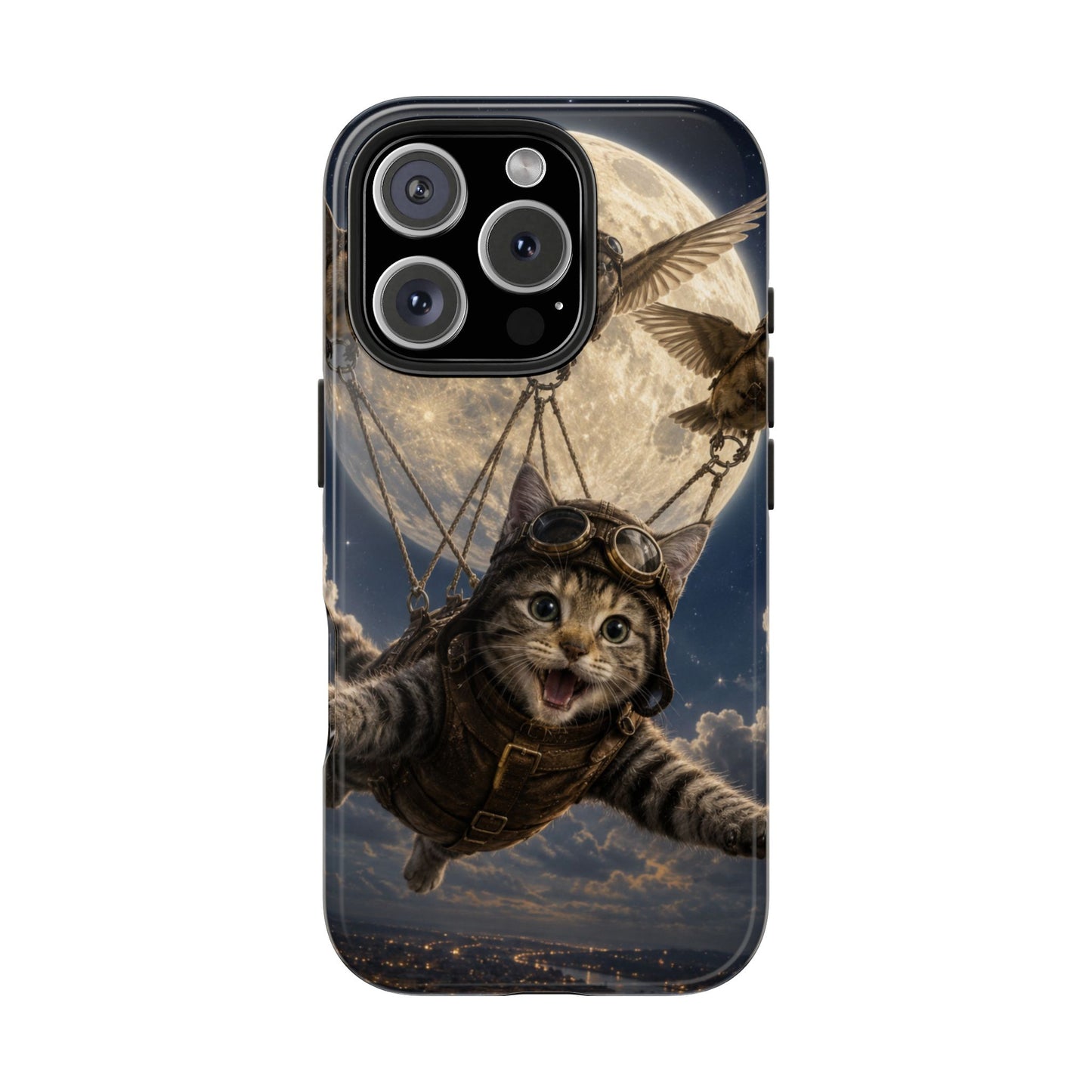 Cat Pilot Phone Case — Adventure Kitty Moonlit Flight Tough Protection