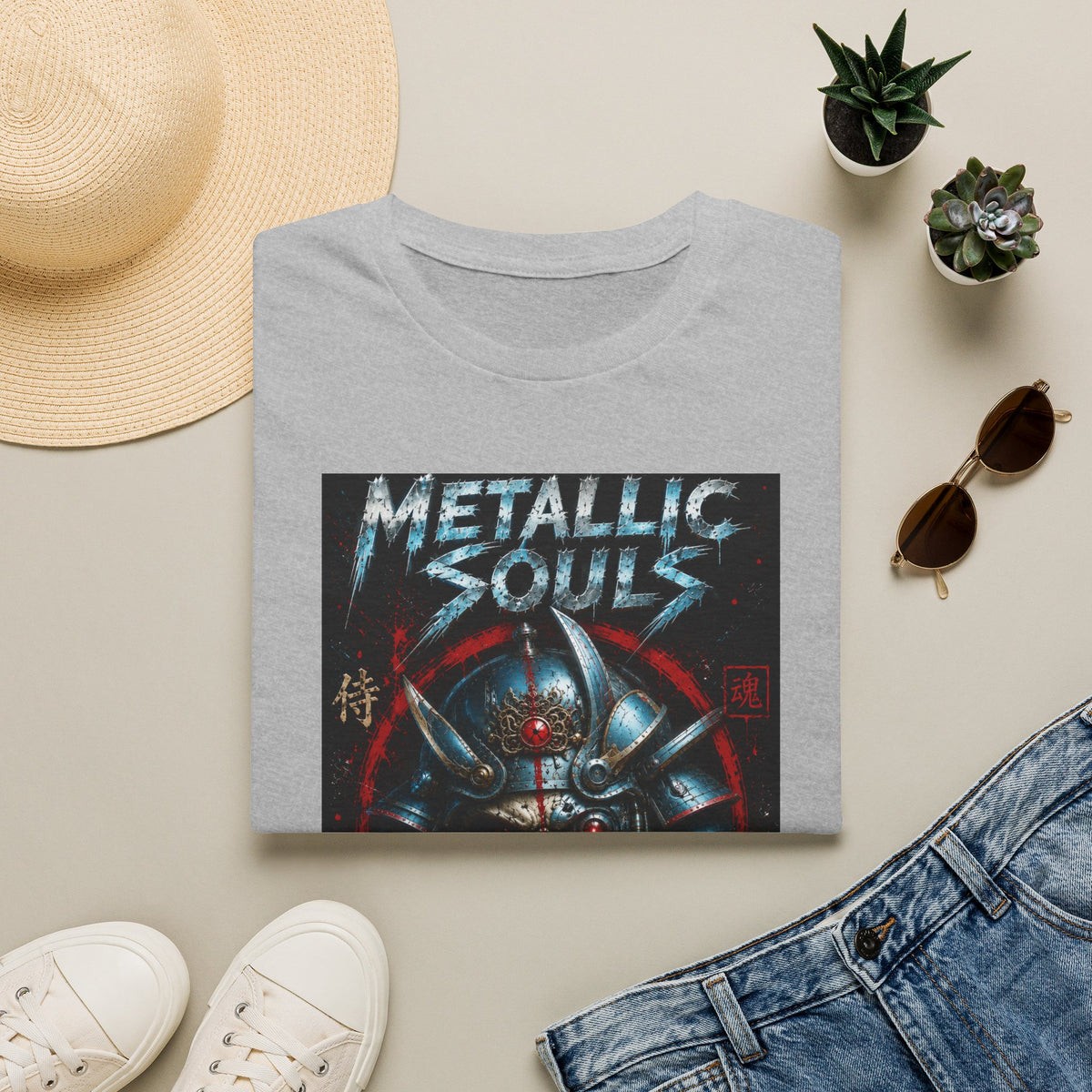 Metallic Souls Samurai Helmet T‑Shirt — Vintage Mecha Warrior Graphic Tee