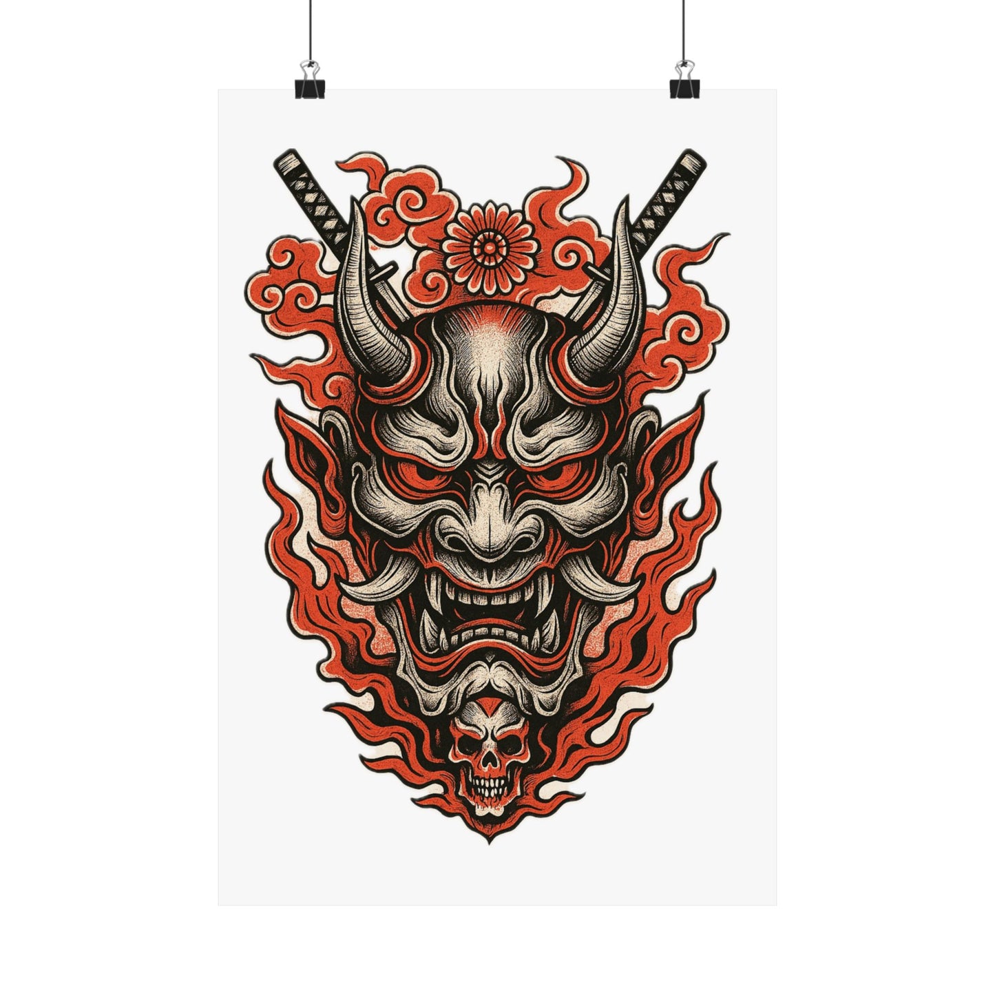 Hannya Demon Poster — Japanese Oni Mask Matte Vertical Art Print