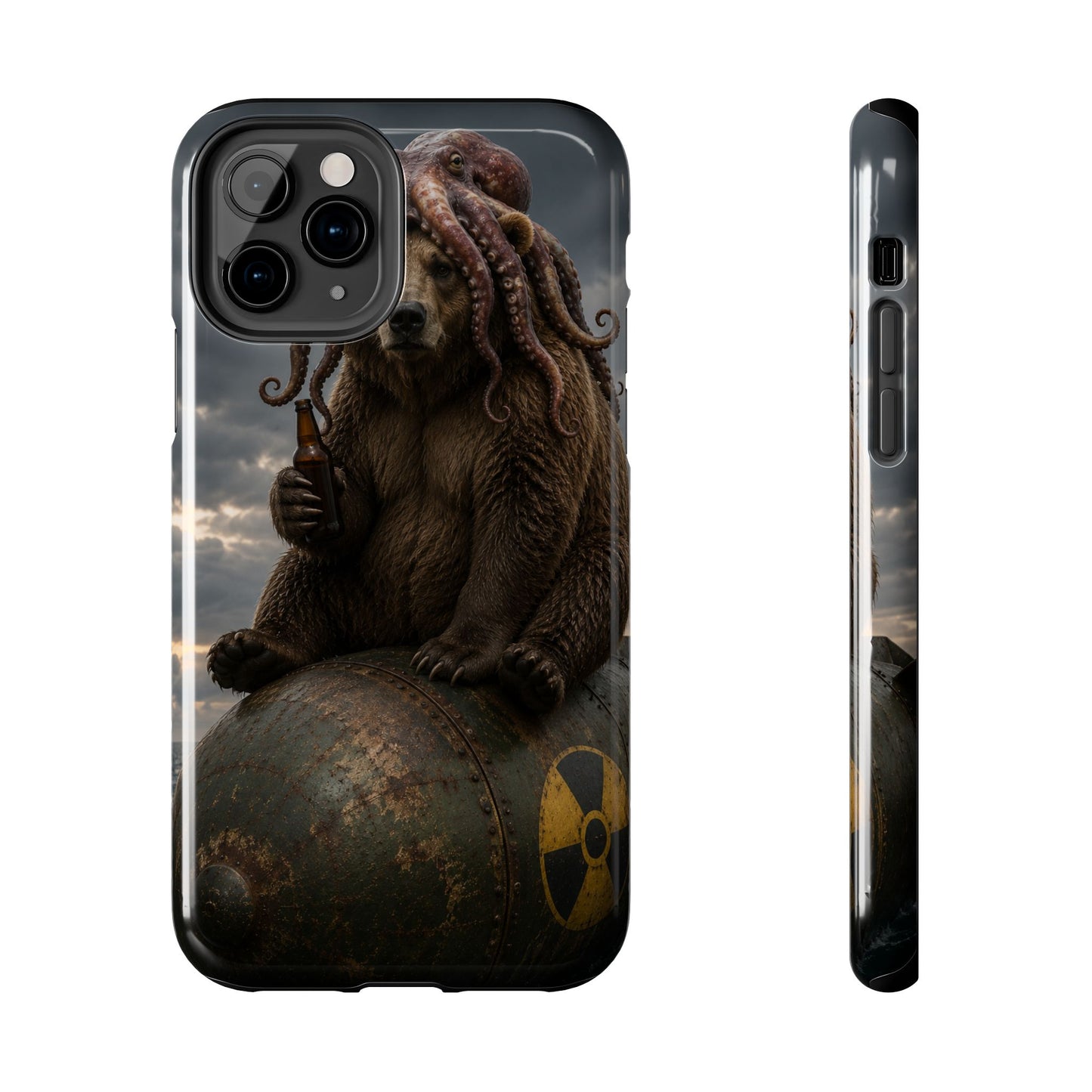 Tough Phone Case — Post‑Apocalyptic Bear with Octopus Helmet on Nuclear Bomb