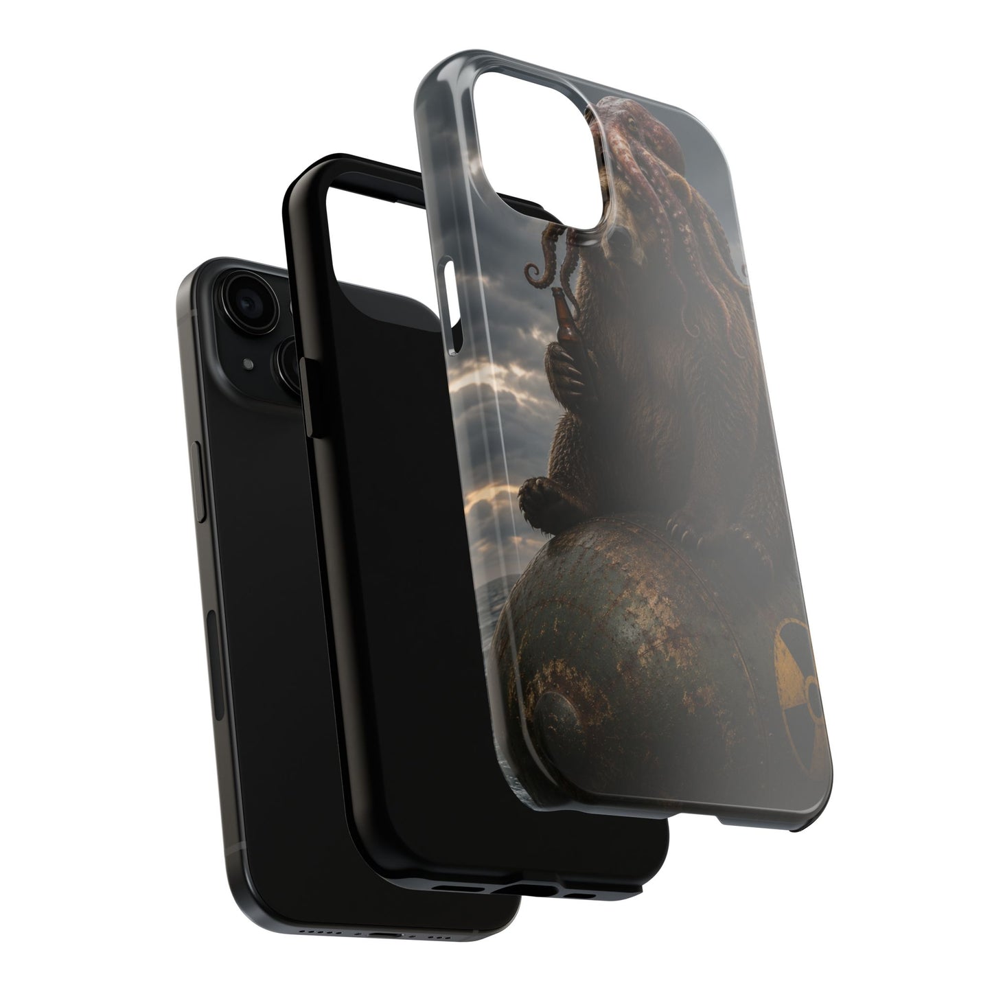 Tough Phone Case — Post‑Apocalyptic Bear with Octopus Helmet on Nuclear Bomb