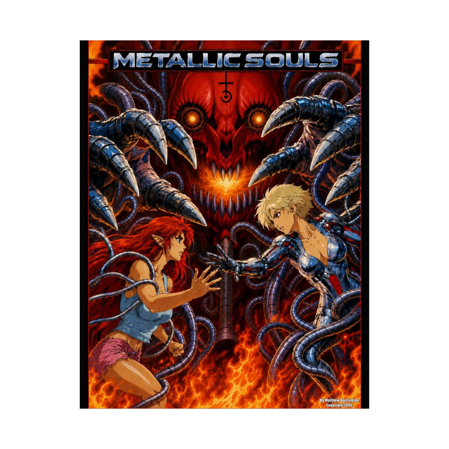Metallic Souls Anime Poster — Matte Vertical Sci‑Fi Horror Art Print