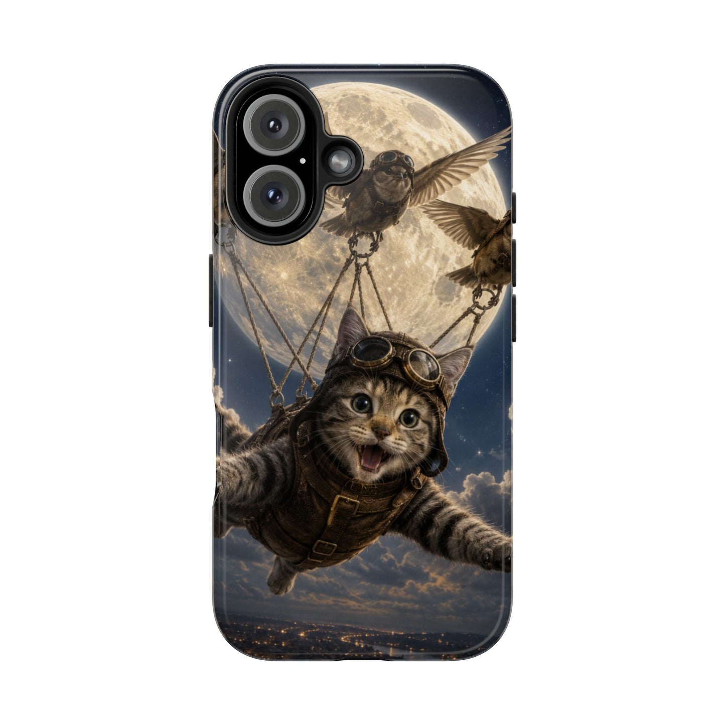 Cat Pilot Phone Case — Adventure Kitty Moonlit Flight Tough Protection