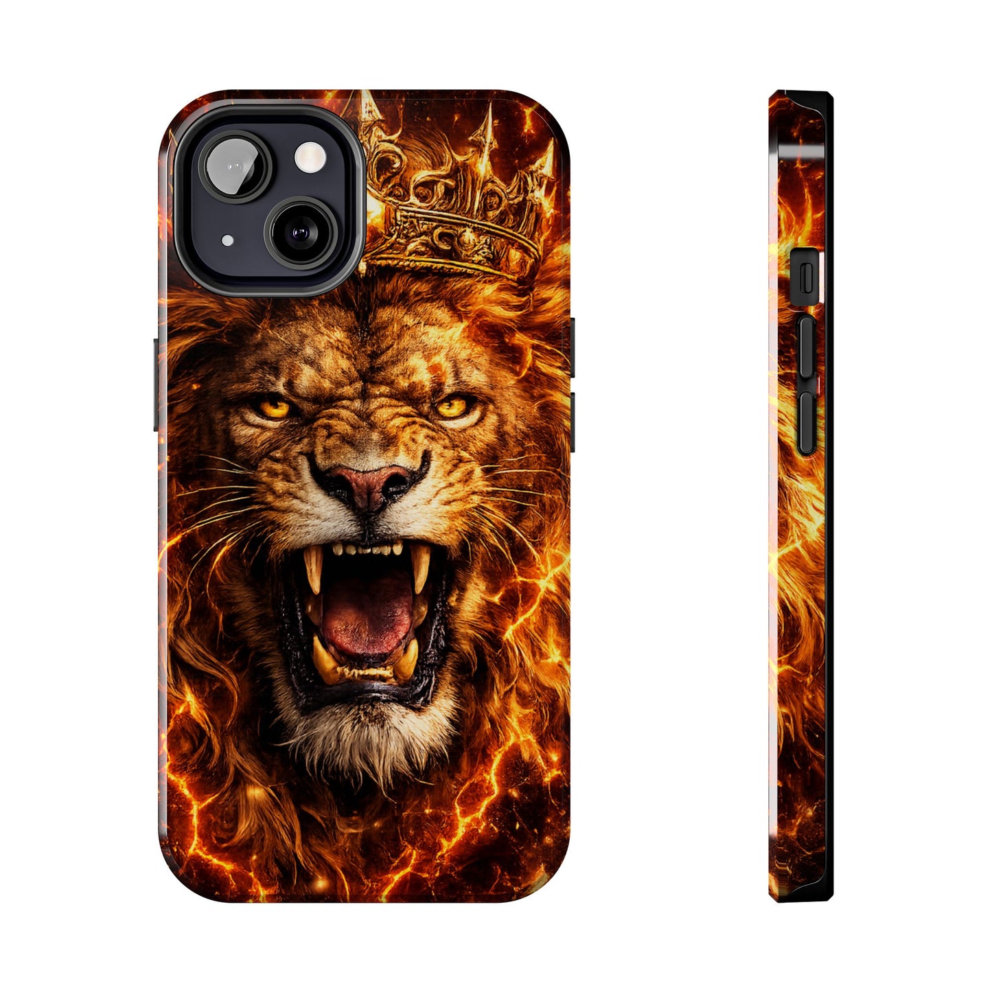 Fiery Lion King Tough Phone Case — Protective iPhone Case with Roaring Crown Design