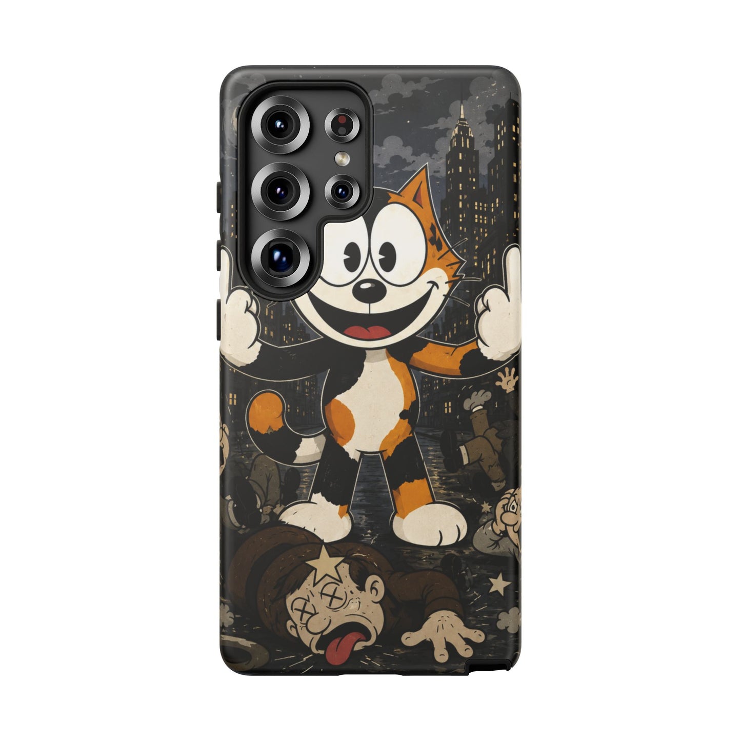 Vintage Cartoon Cat Phone Case — Edgy Felix-Style Illustration