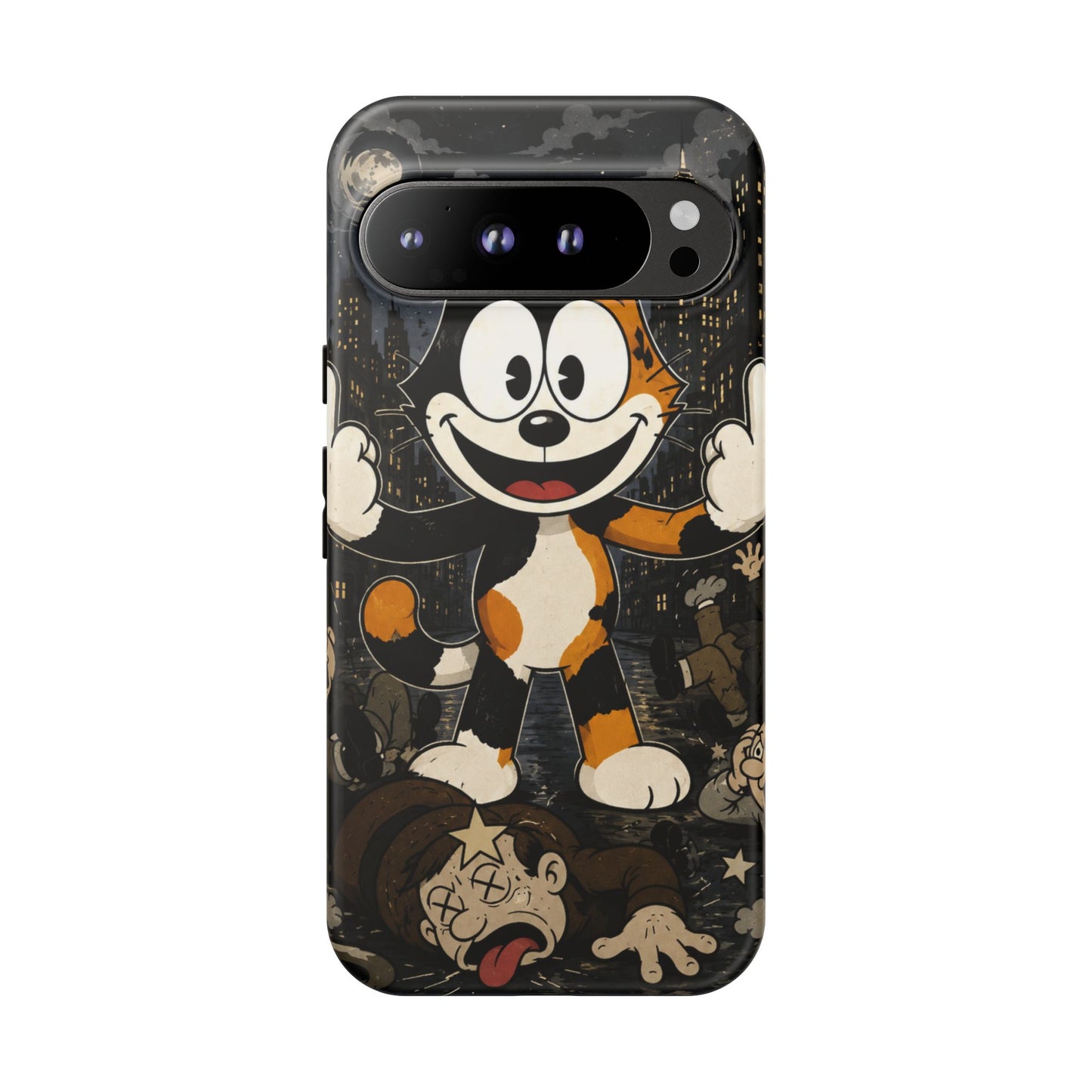 Vintage Cartoon Cat Phone Case — Edgy Felix-Style Illustration