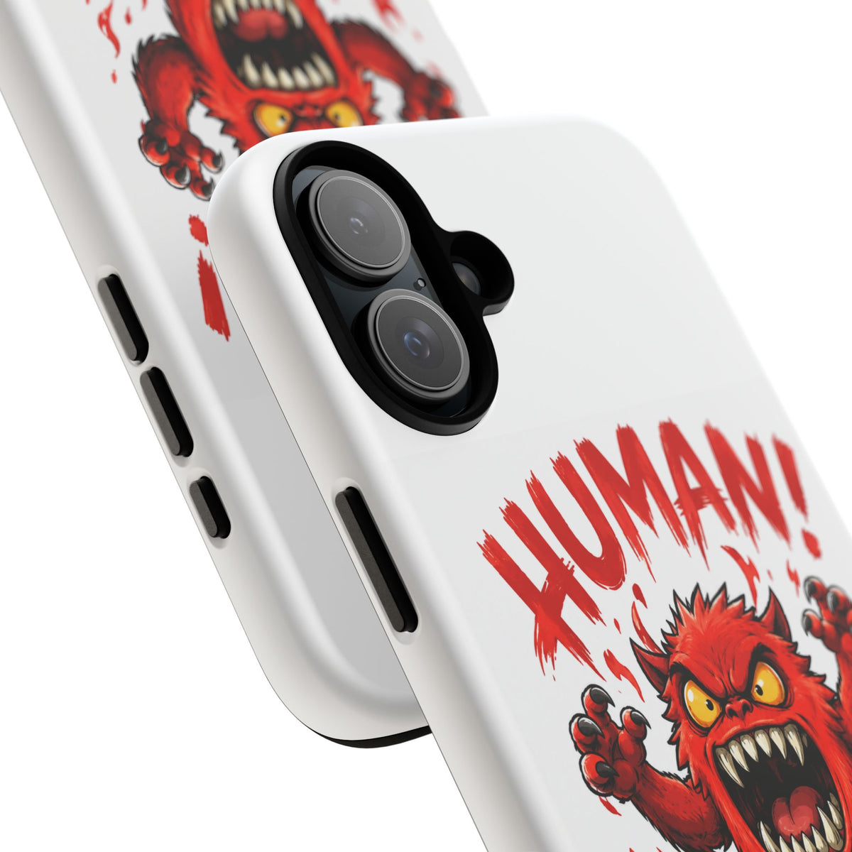 Angry Monster "HUMAN!" Phone Case — Cute Fiery Creature iPhone Cover