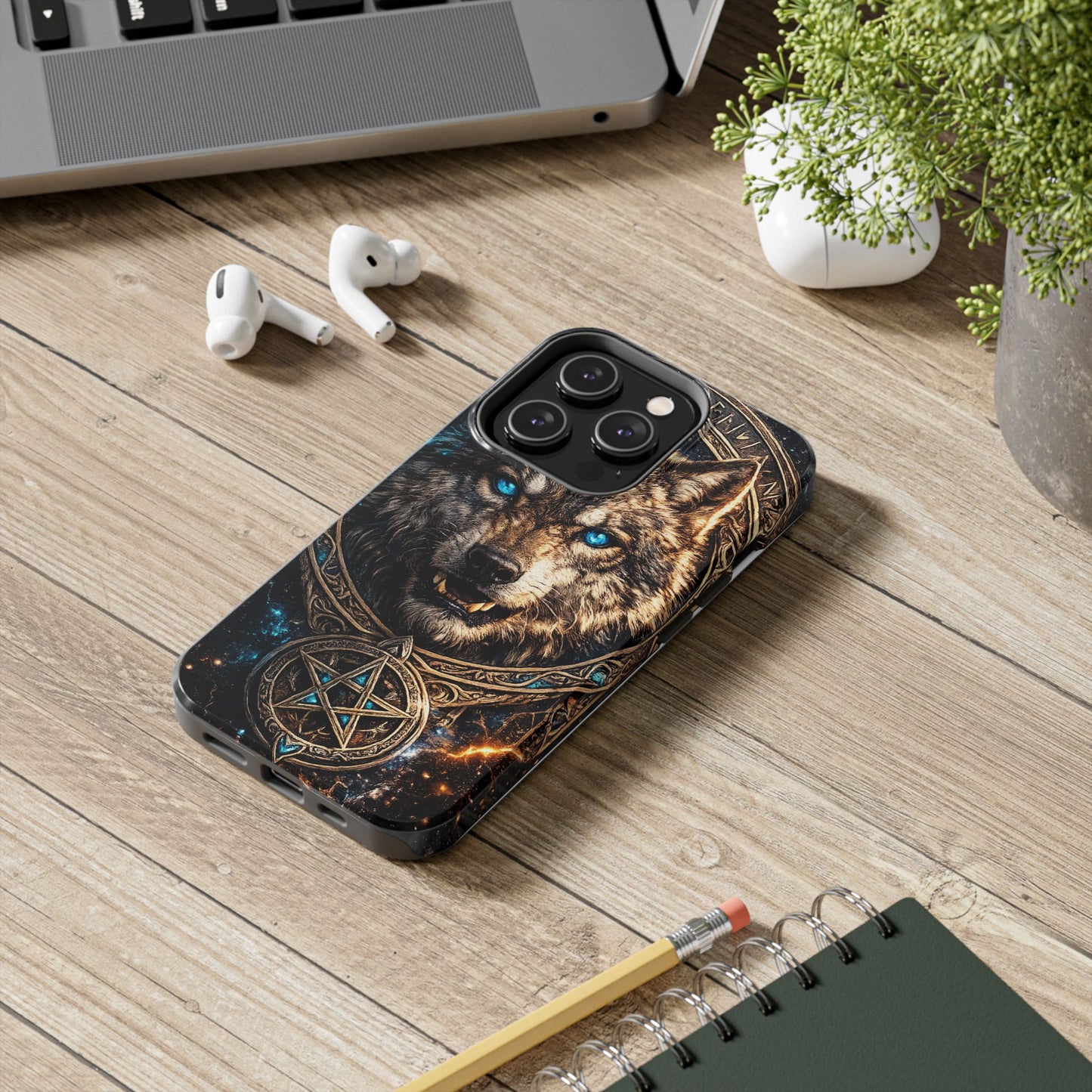 Wolf Pentagram Phone Case - Rugged Mystic Phone Cover with Glowing Blue Eyes