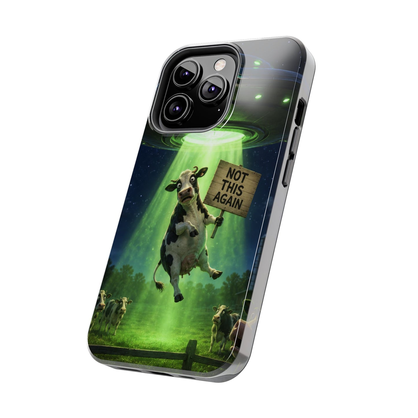 Phone Case — Funny Alien Abduction Cow Design ("Not This Again")