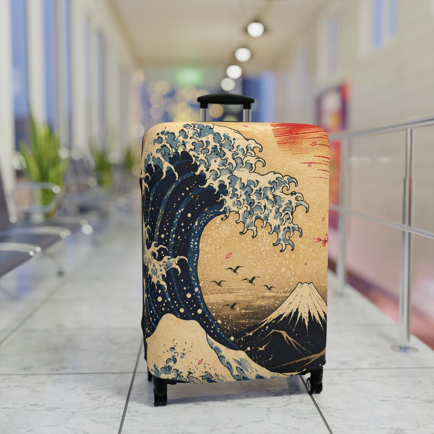 Hokusai Wave Luggage Cover — Vintage Mt. Fuji Travel Protector