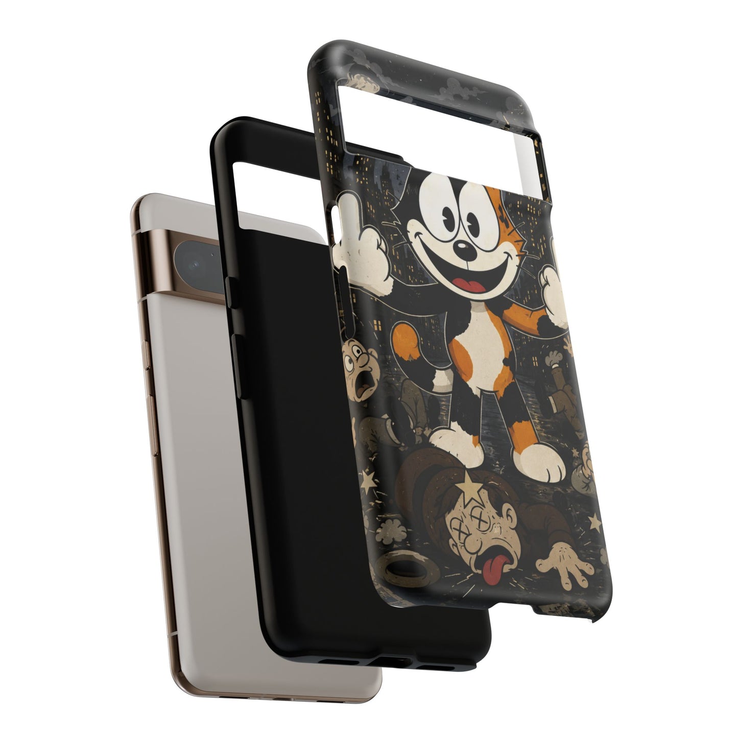 Vintage Cartoon Cat Phone Case — Edgy Felix-Style Illustration