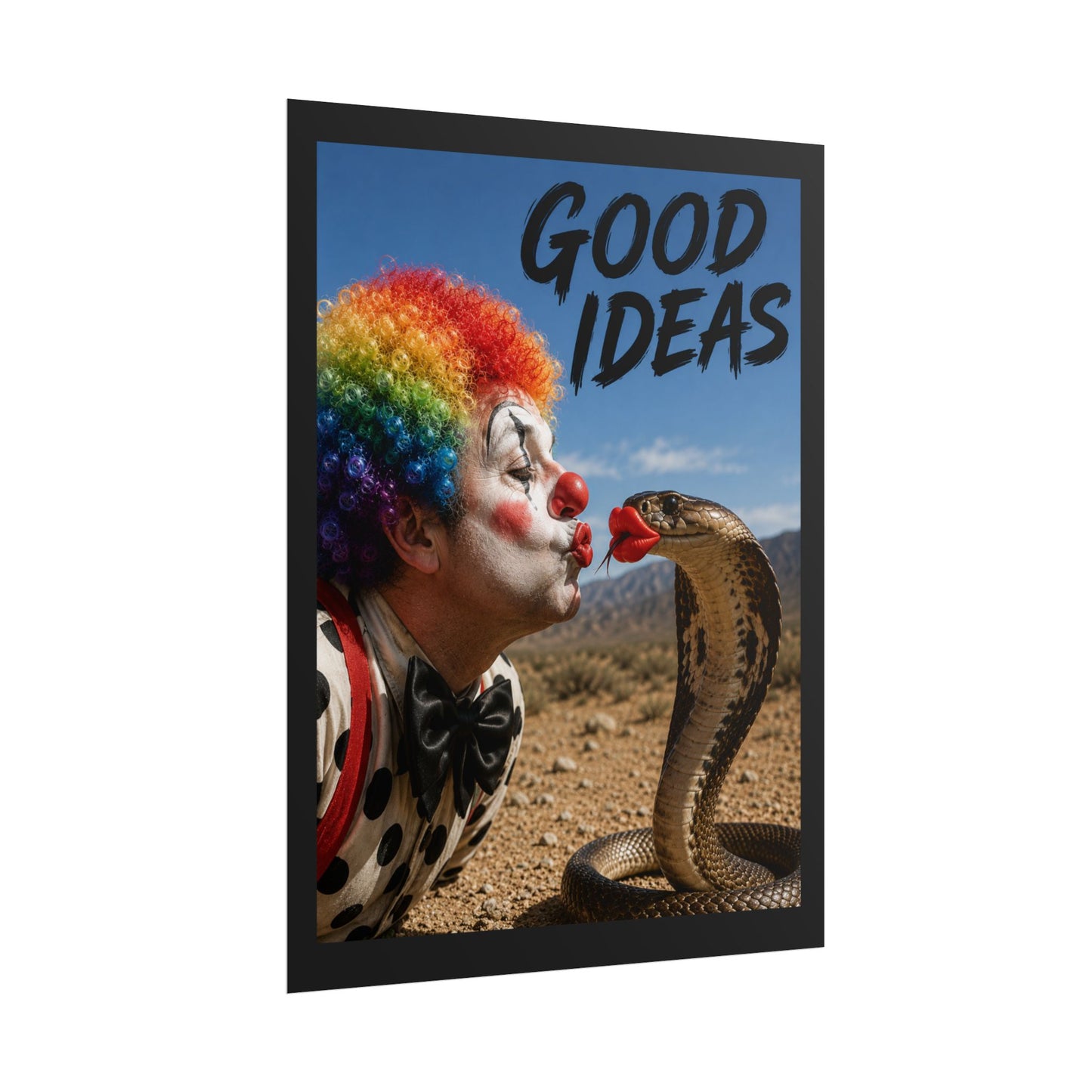 Good Ideas Clown & Snake Rolled Poster – Surreal Humor Wall Art
