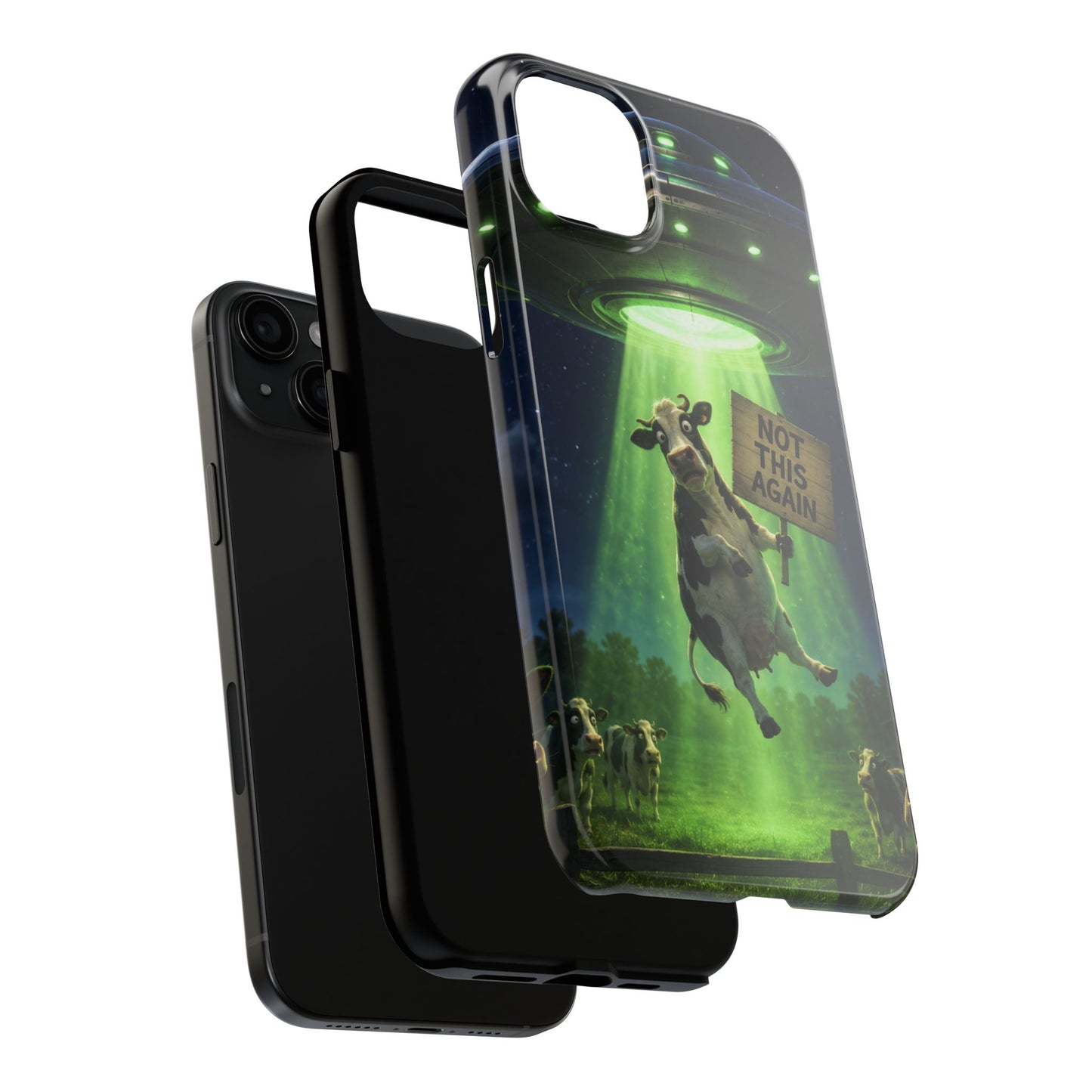 Phone Case — Funny Alien Abduction Cow Design ("Not This Again")